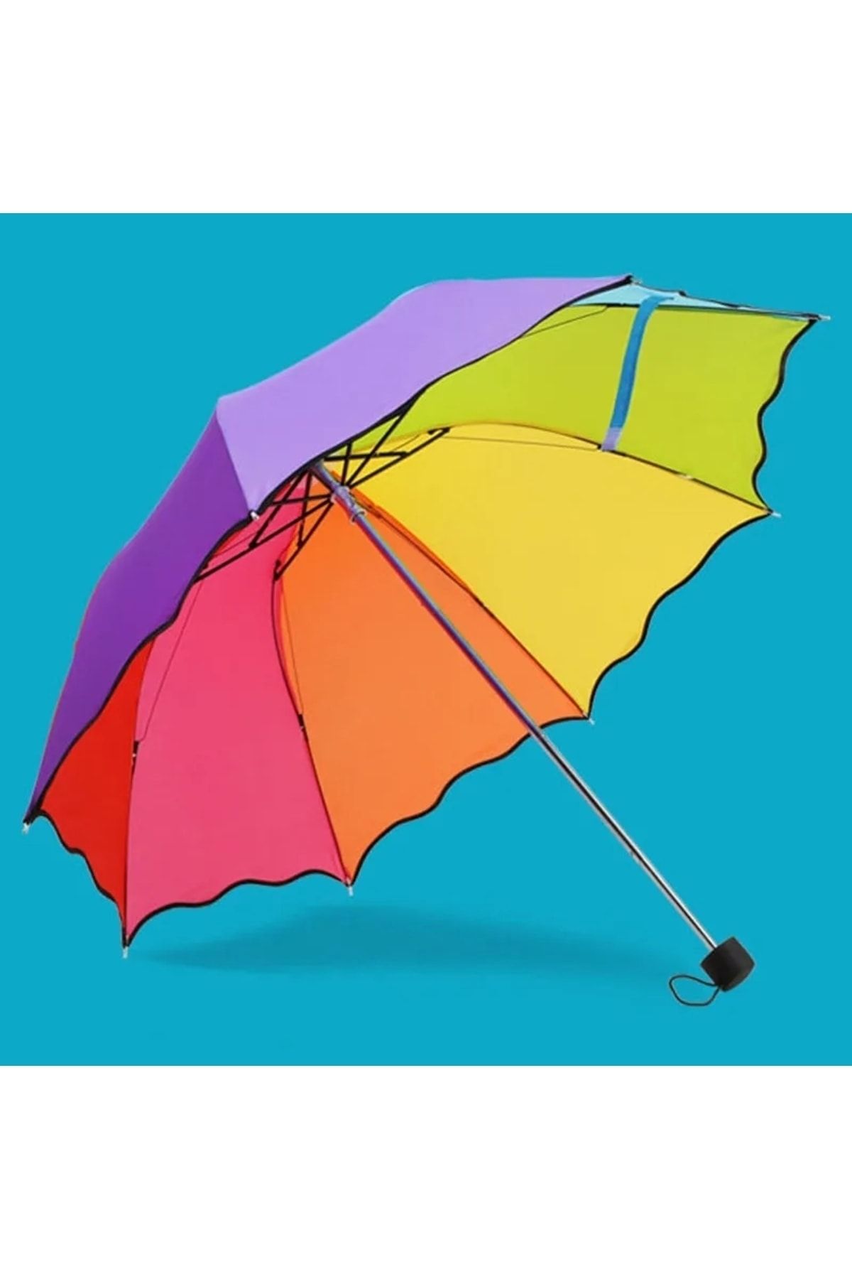 AVİPOLES Şemsiye Gökkuşağı Yarasa Şemsiye 8 Tel Manuel Şemsiye Rüzgarda Kırılmaz Puantiyeli Gökkuşağı Şemsiye