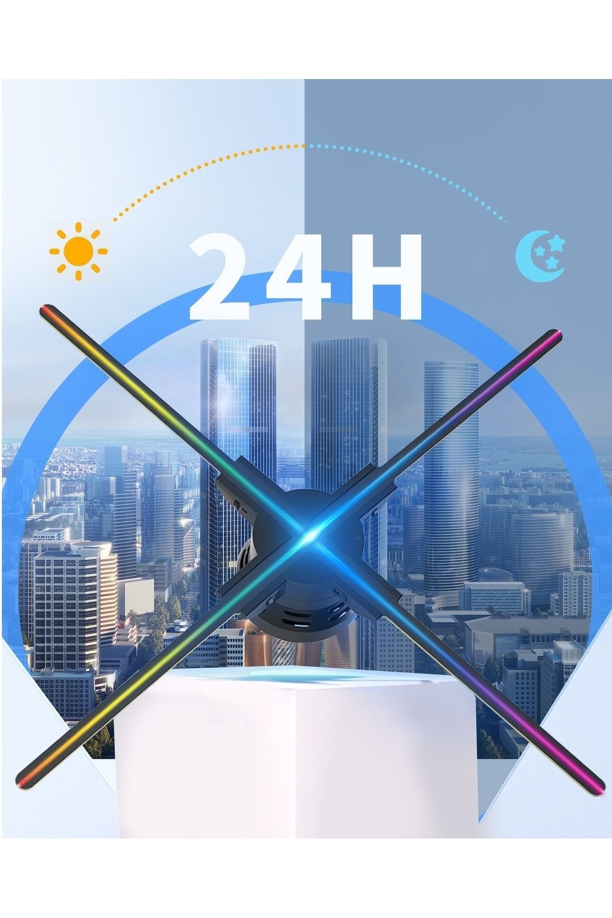 teknospy 3D Fan Hologram Projektör Logo Led Ekran 576 LED 3 Boyutlu Holografik Reklam Wifi Foto Video 52 Cm