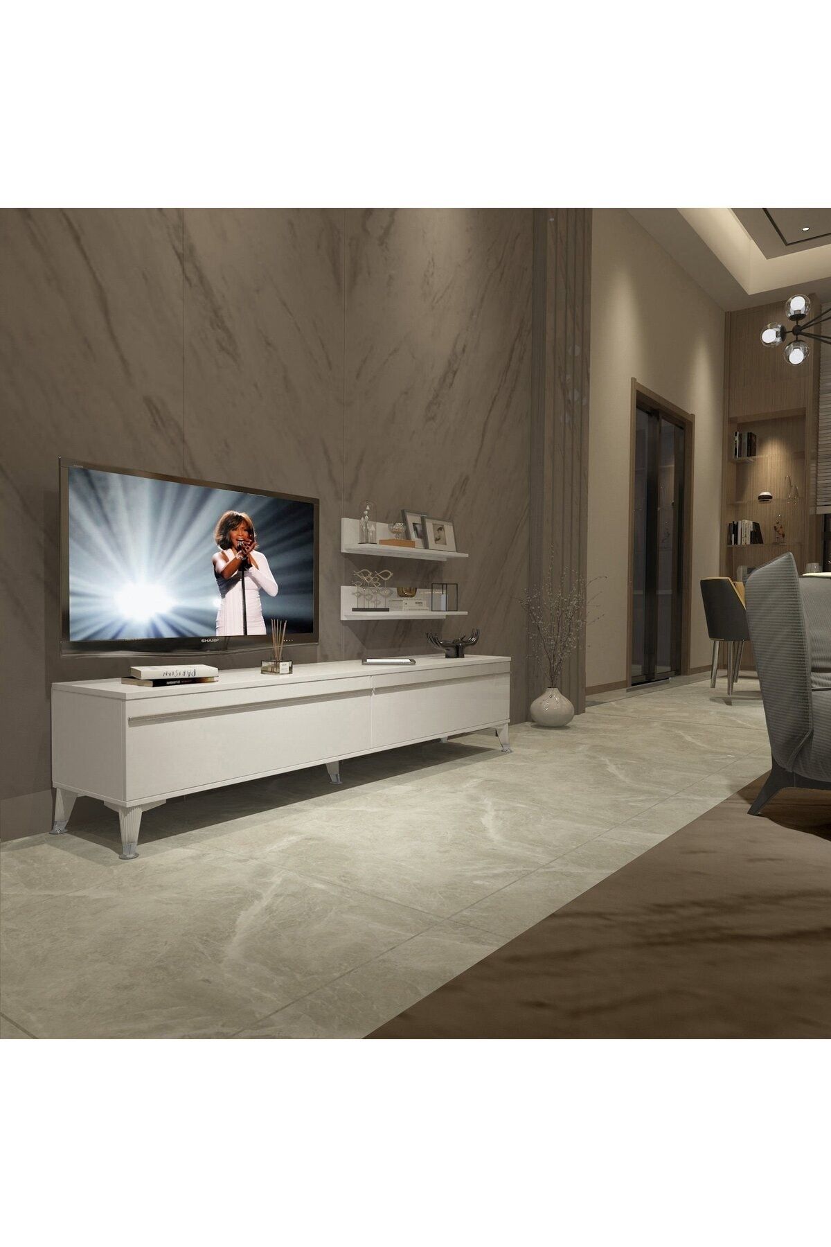 Decoraktiv Eko 4 Mdf Std Silver Tv Ünitesi Tv Sehpası - Parlak Beyaz