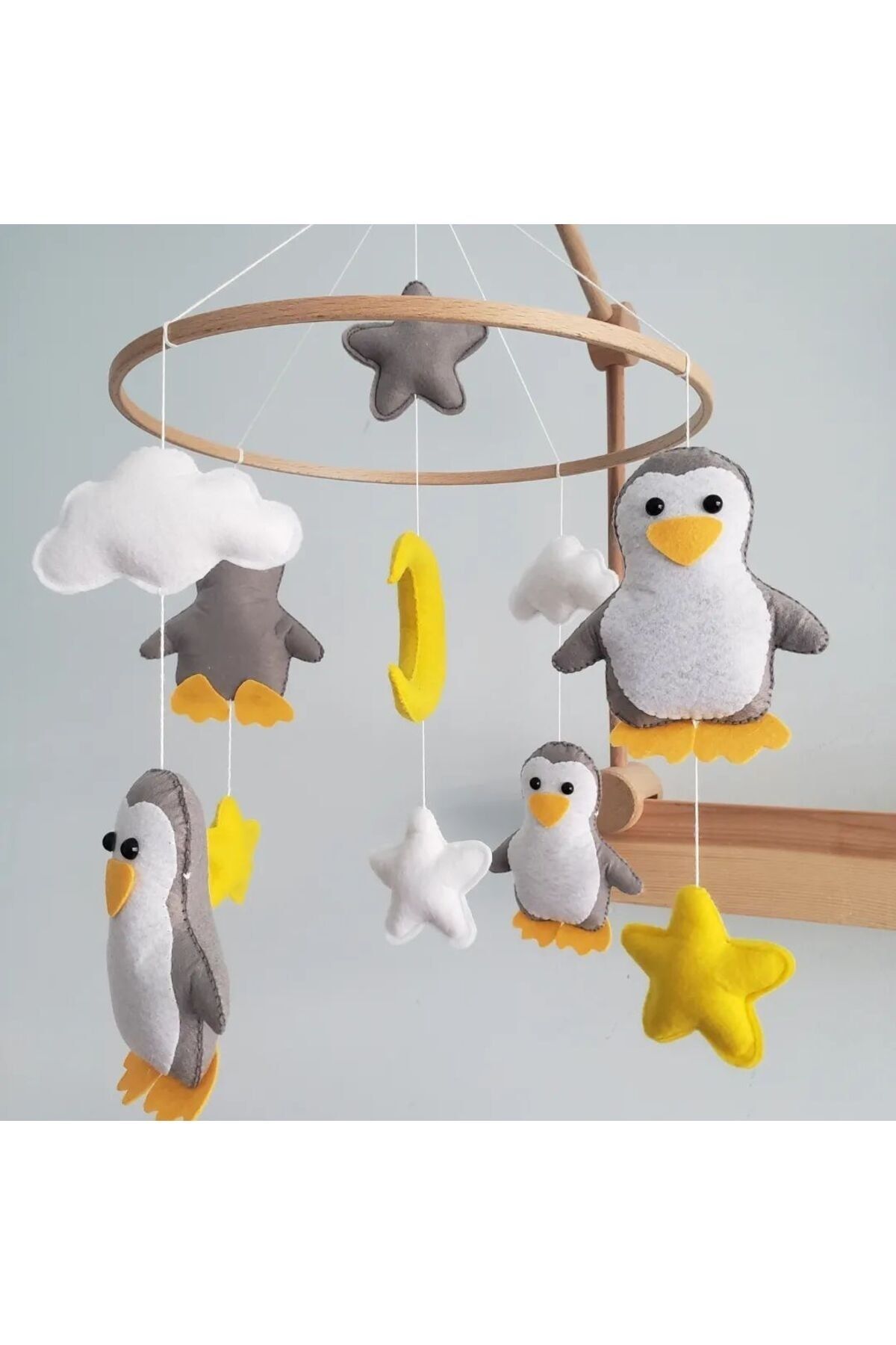 DÖNENCİX Bebek Odası Beşik Süsü Keçe Dönence Penguen (MÜZİK KUTULU)