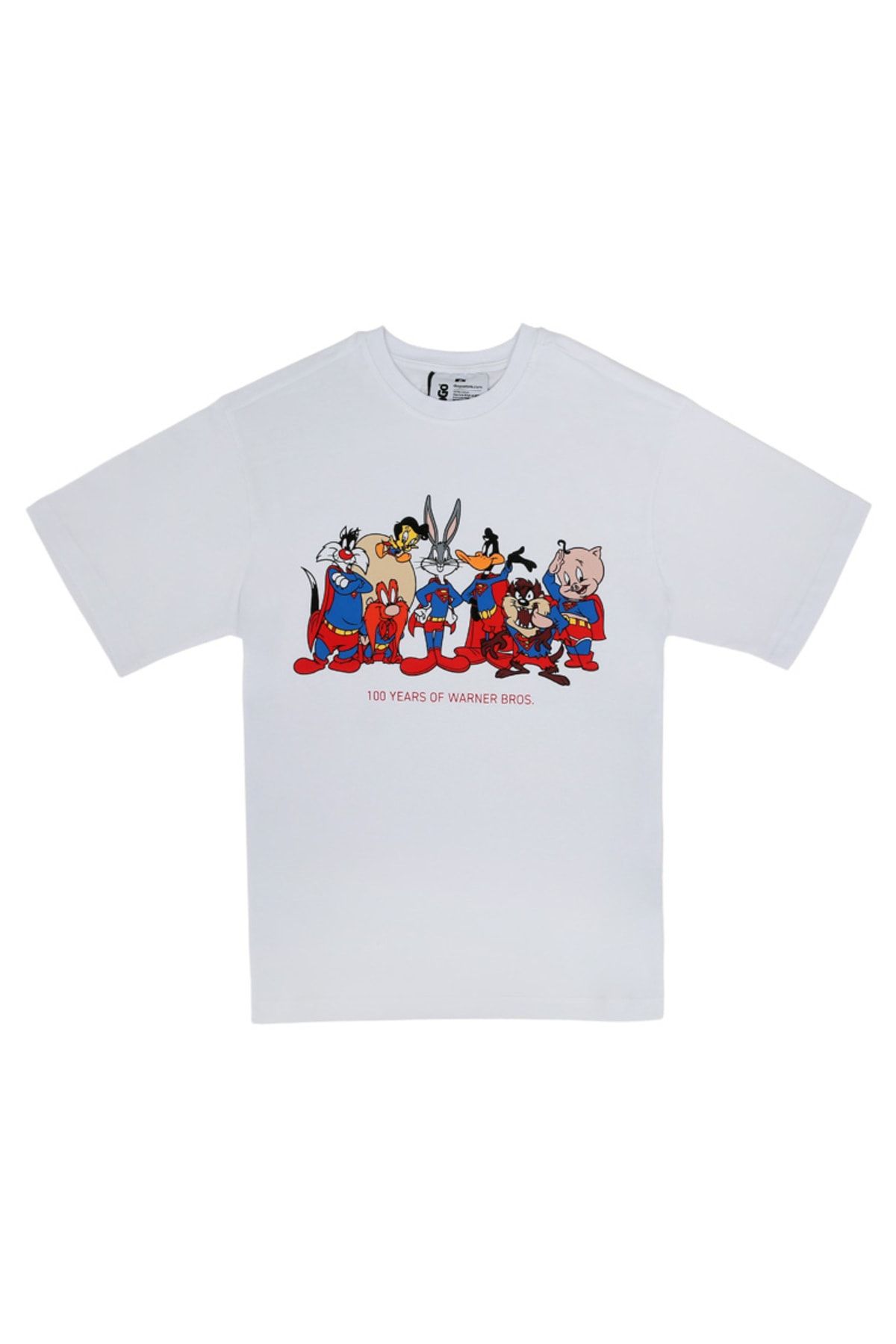 Dogo Unisex Vegan Beyaz T-Shirt - Warner Bros Looney Tunes x Superman Tasarım