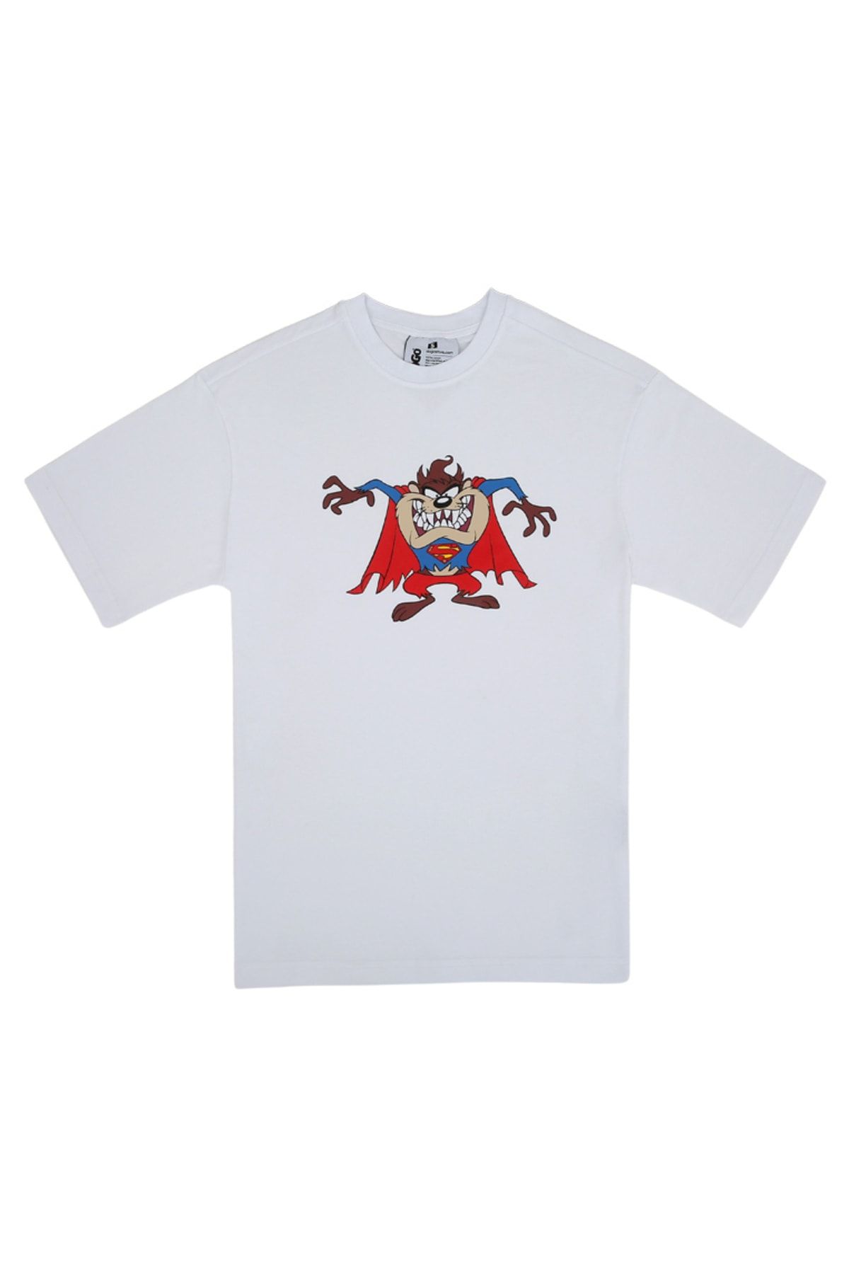 Dogo Unisex Vegan Beyaz T-Shirt - Warner Bros Tasmanian x Superman Tasarım