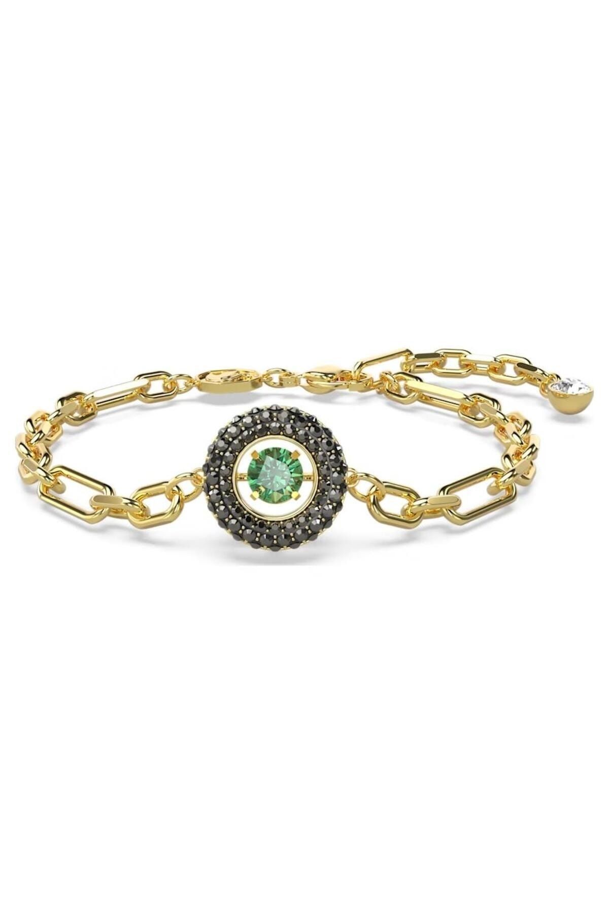 Swarovski 5665237 Swarovski Bilezik Swarovski Sparkling Dance bracelet, Green, Gold-tone plated