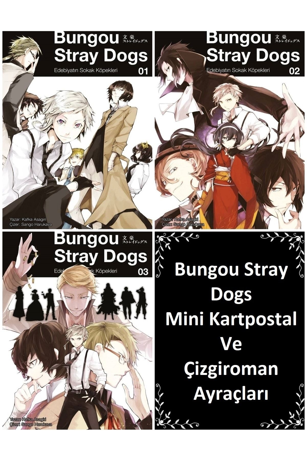 Gerekli Şeyler Yayıncılık Bungou Stray Dogs 1-2-3. Ciltler Manga Seti | Bungou Stray Dogs Mini Kartpostal Ve Çizgiroman Ayraç