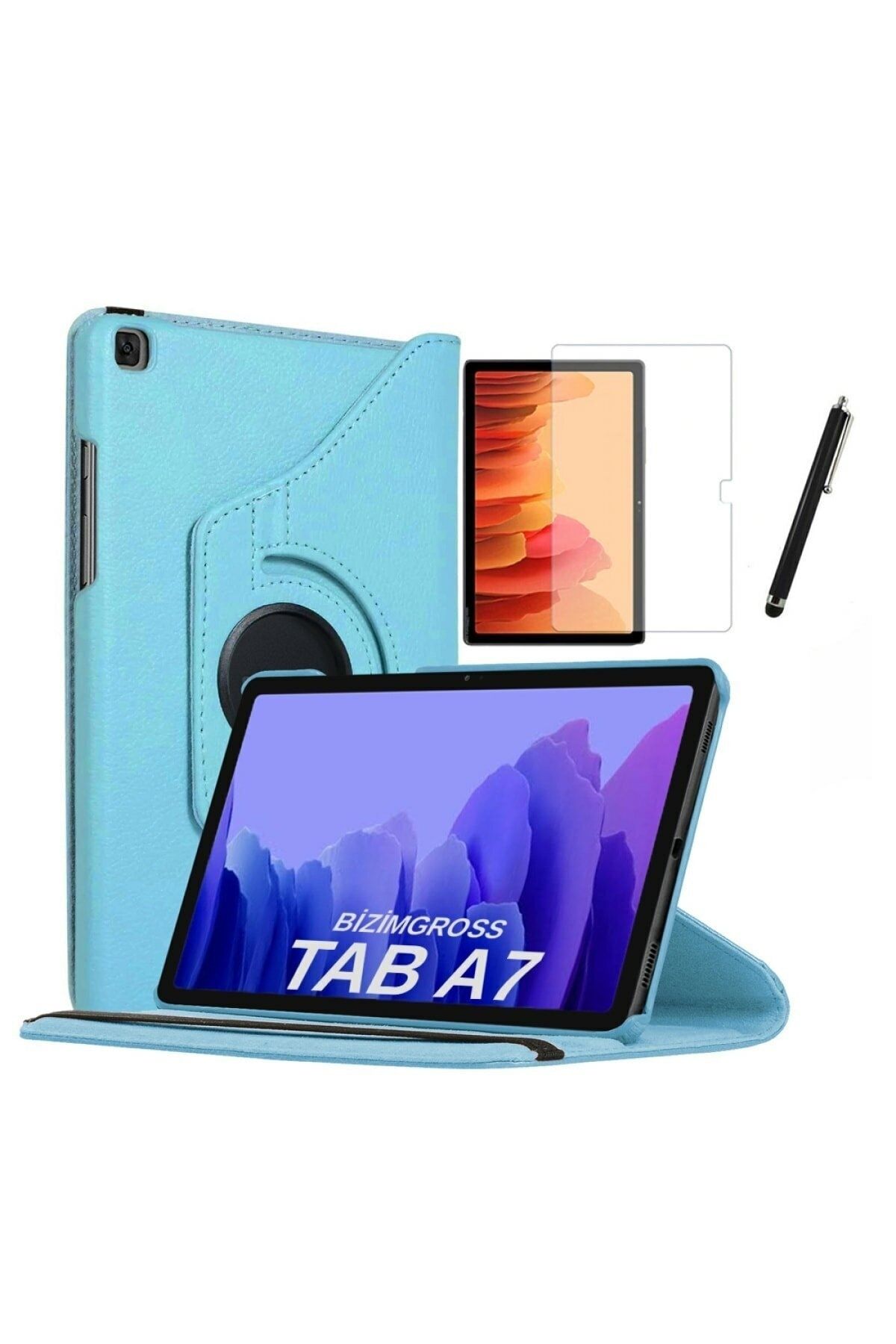 GoGoPlus Samsung Tab A7 Sm T500 T507 Kılıf+Ekran Koruyucu Cam Kalem Ve HediyeliTablet Kılıfı Mavi