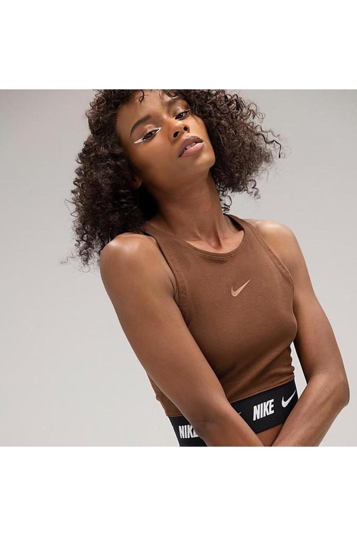 Nike Sportswear Crop Tape Top Kadın Kahverengi Atlet