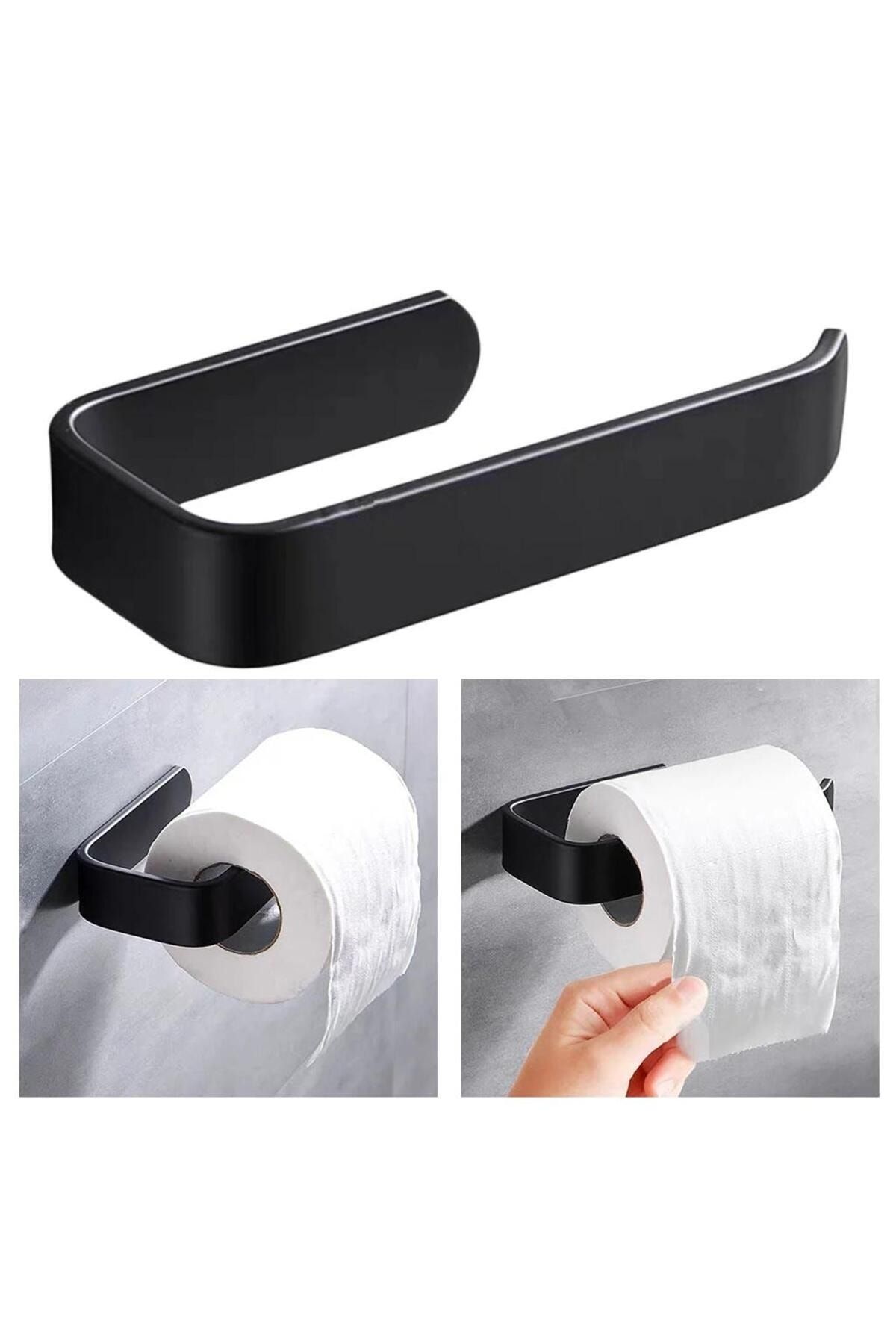 Alper Banyo Yapışkanlı Lüks Tasarım Lamalı Tuvalet Kağıtlığı Siyah
