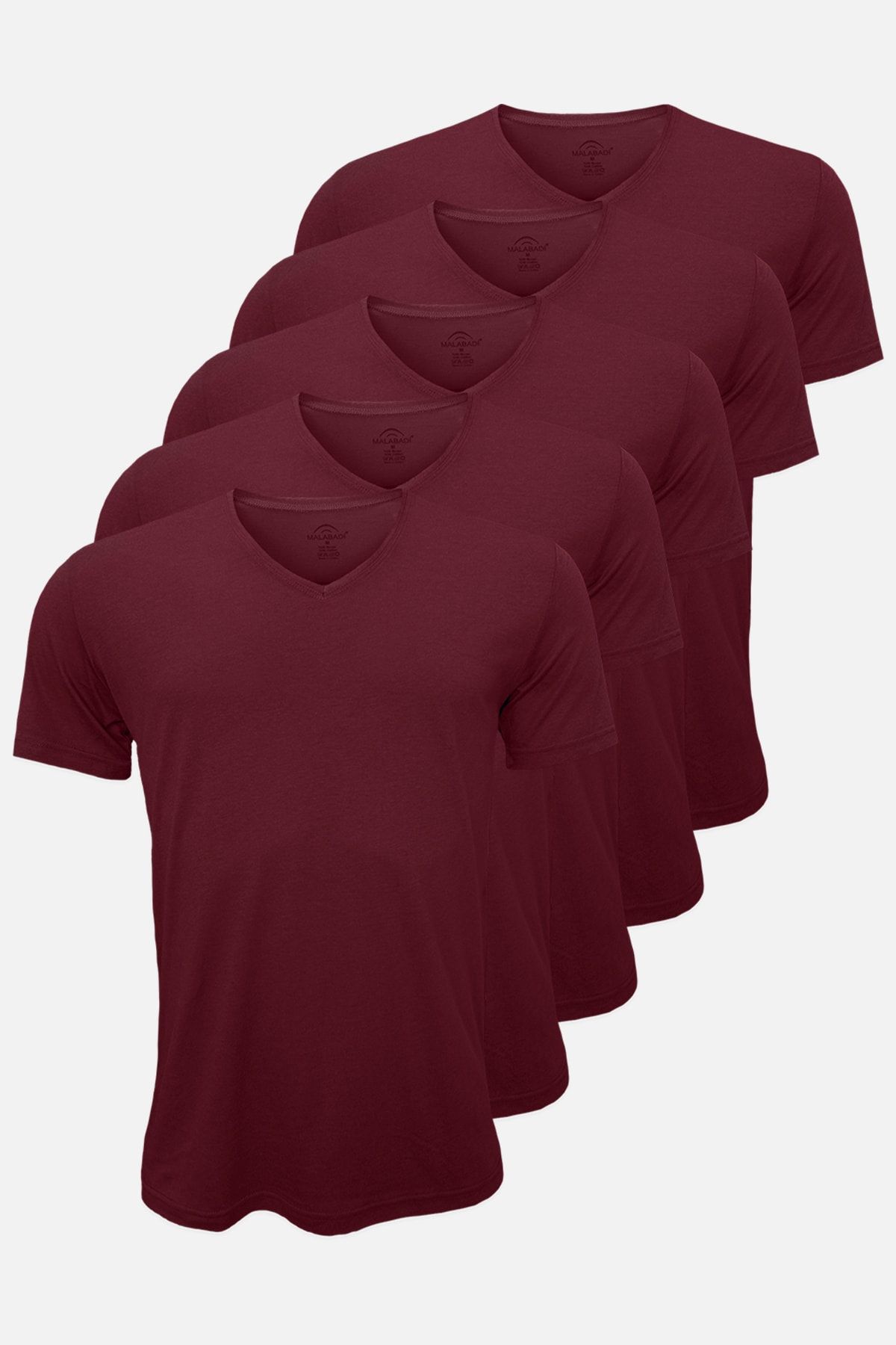 Malabadi Yaz Serinliği Erkek Bordo Basic V Yaka Ince Modal Kumaş 5 Li Tişört Paketi 5m085