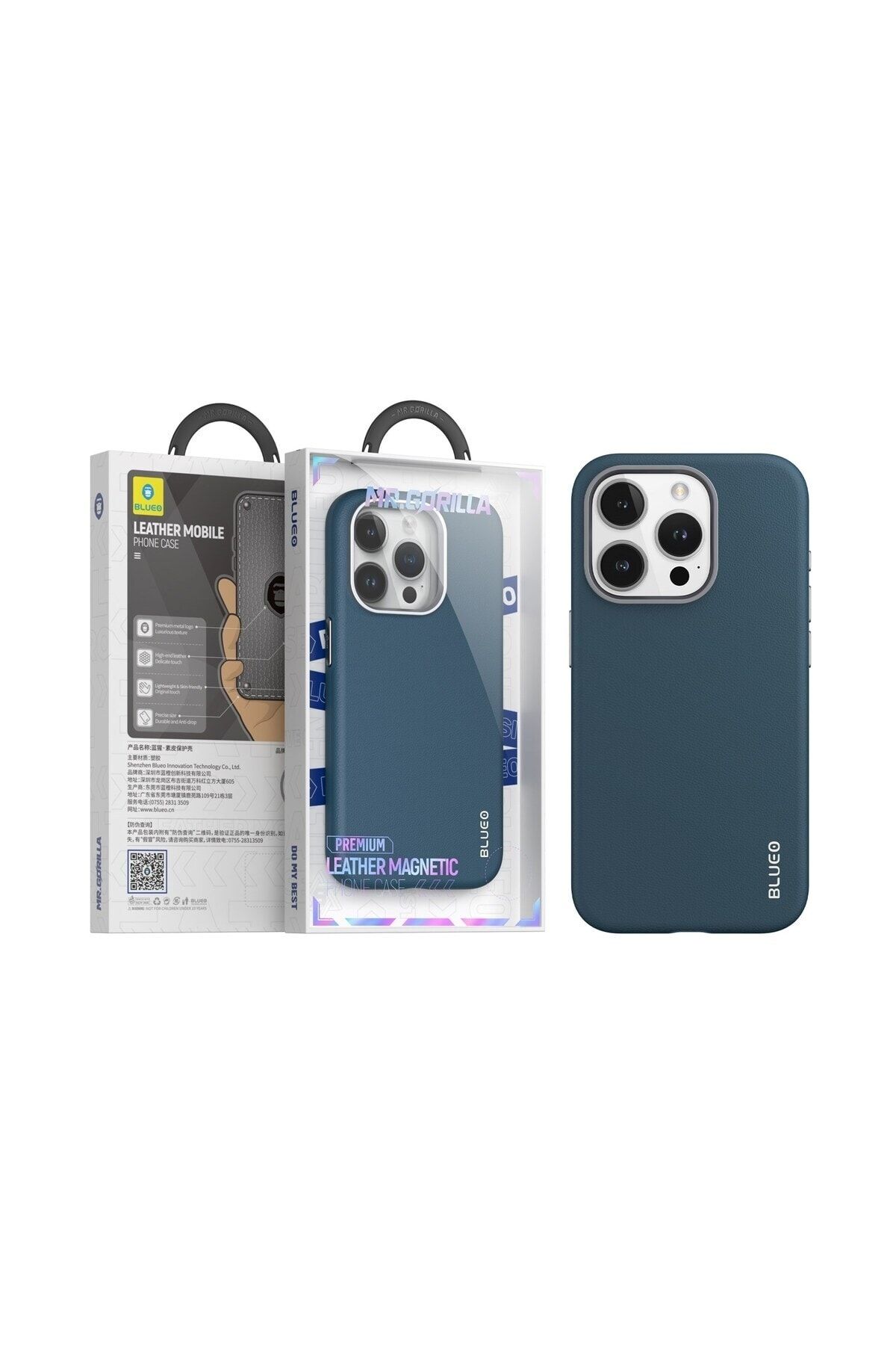 BLUEO Iphone 14 Pro Deri Premium Magsafe Kılıf Lacivert