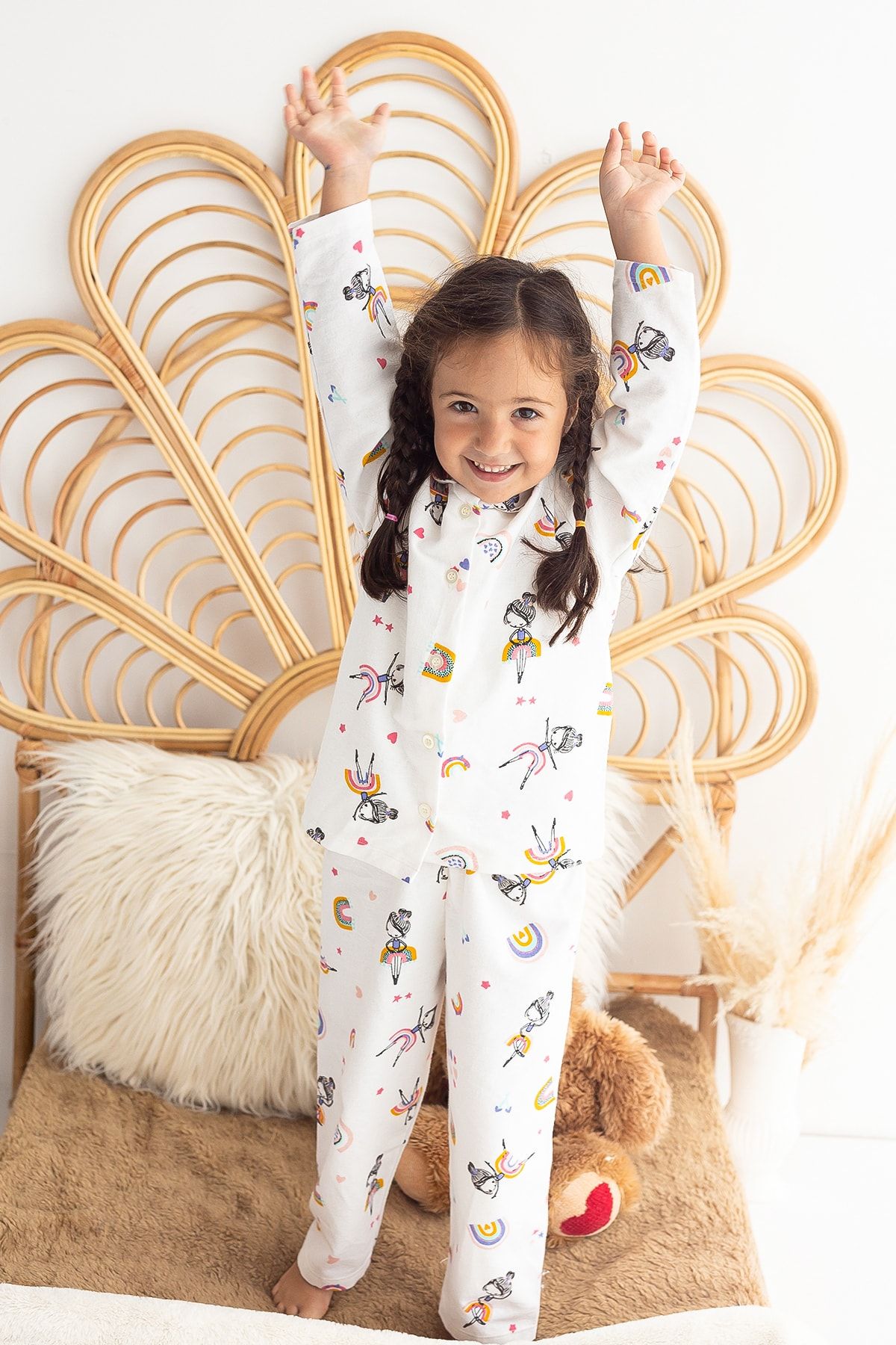 Lilabio %100 Pamuk Pazen Kız Çocuk Pijama Takımı