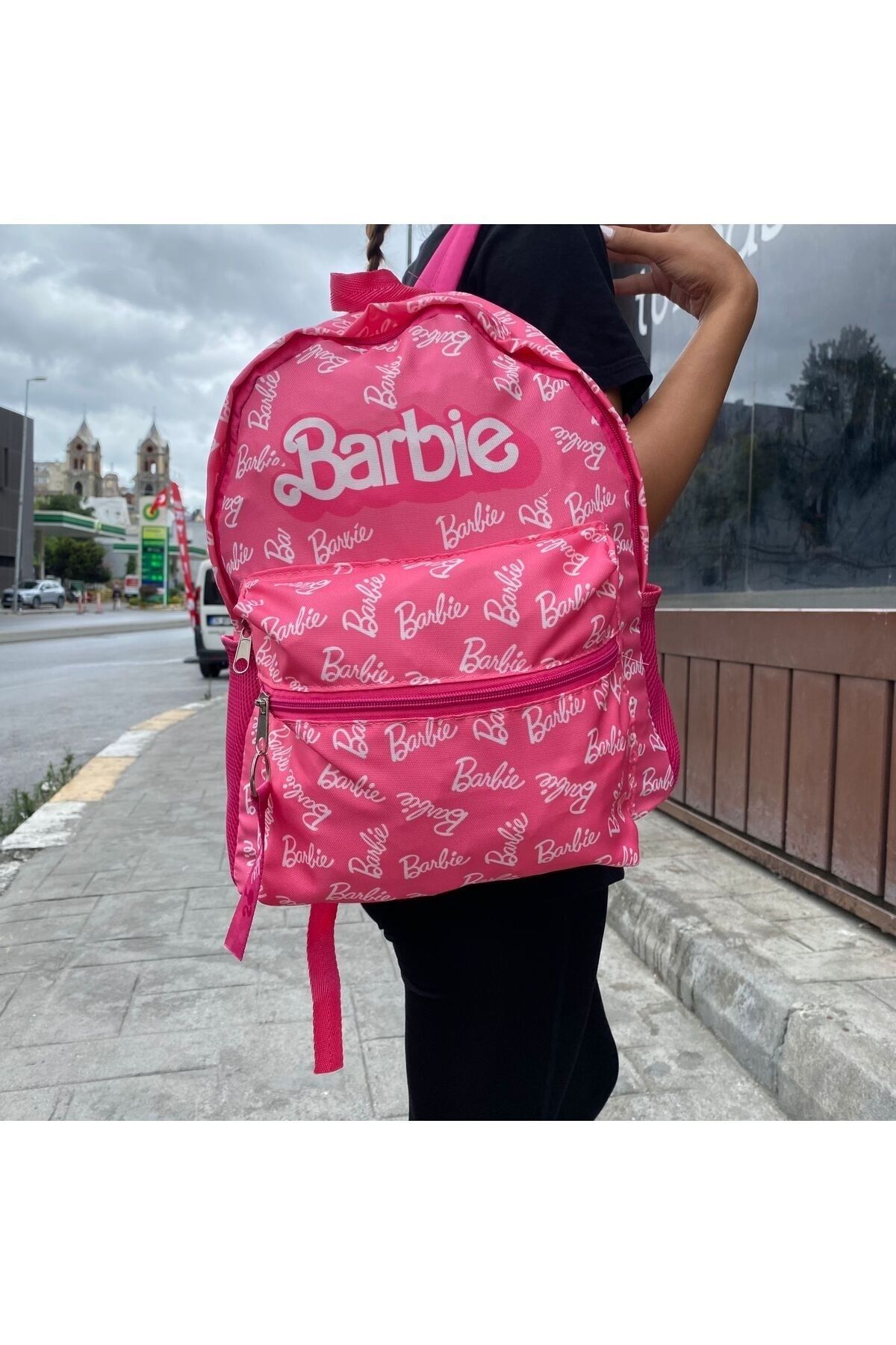 Köstebek Barbie Beyaz Logo Pembe Çift Gözlü Okul Çantası