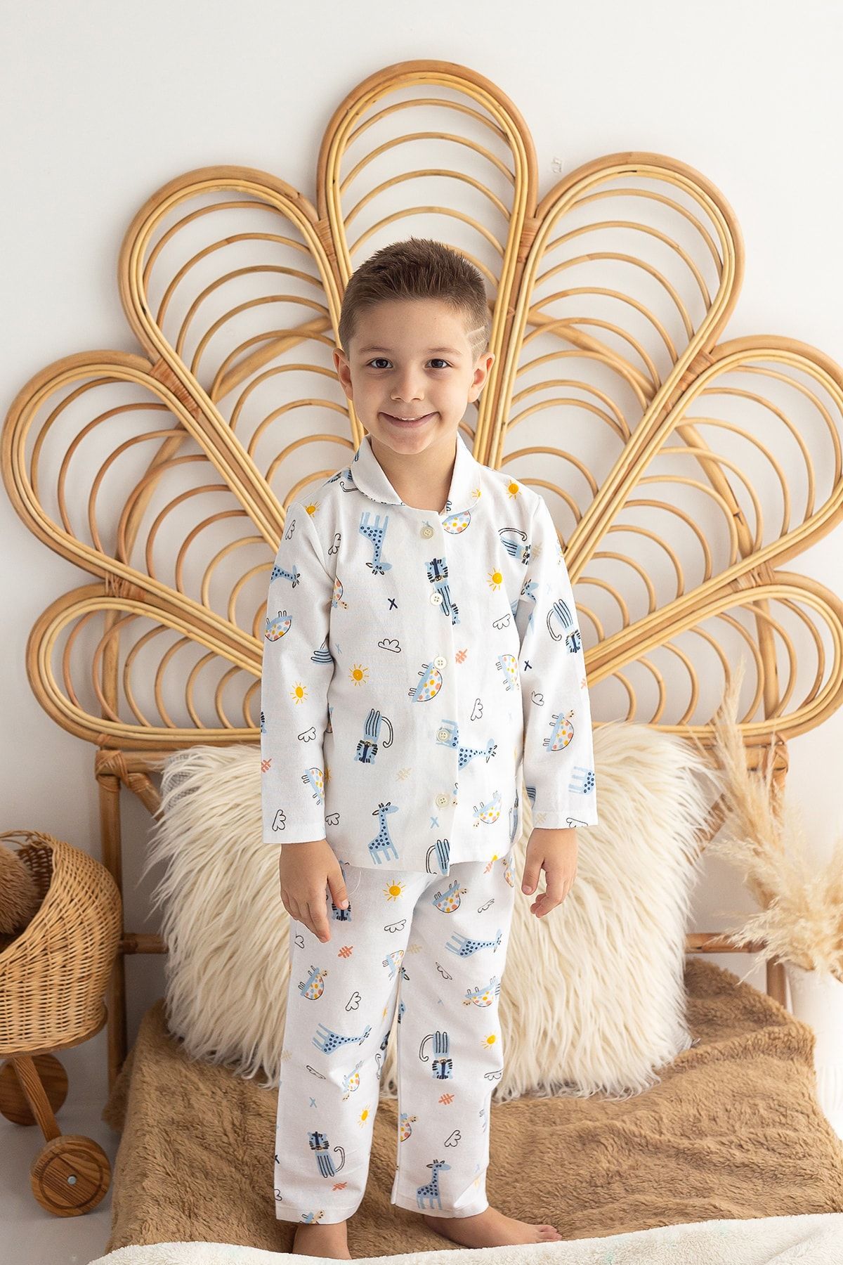 Lilabio %100 Pamuk Pazen Erkek Çocuk Pijama Takımı