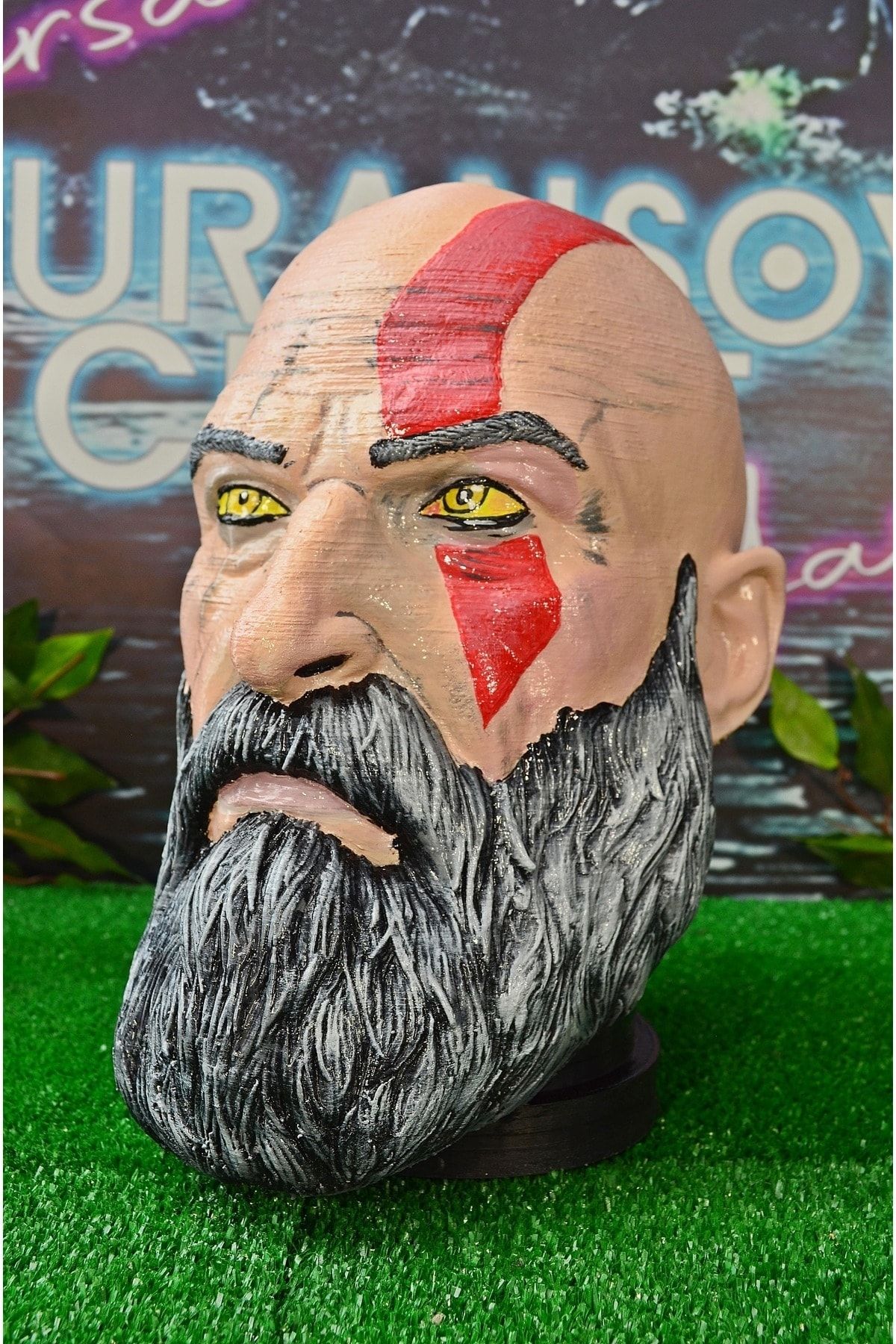 TuransoyCraft Kratos Kafası Kulaklık Standı God of War Boyalı (BÜYÜK BOY)