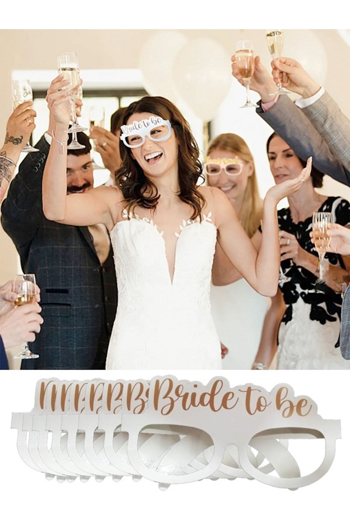 Renkli Parti Bride To Be Yazılı Beyaz Bekarlığa Veda Partisi Gözlüğü 9 Adet