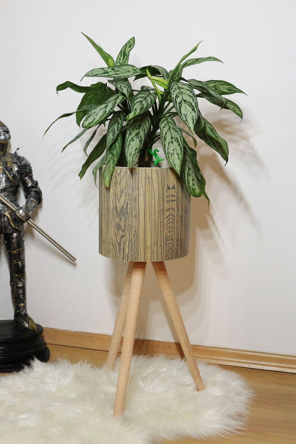 Monchi Bambu Sepet/Saksılık Gri Efektli 46cm Ayak