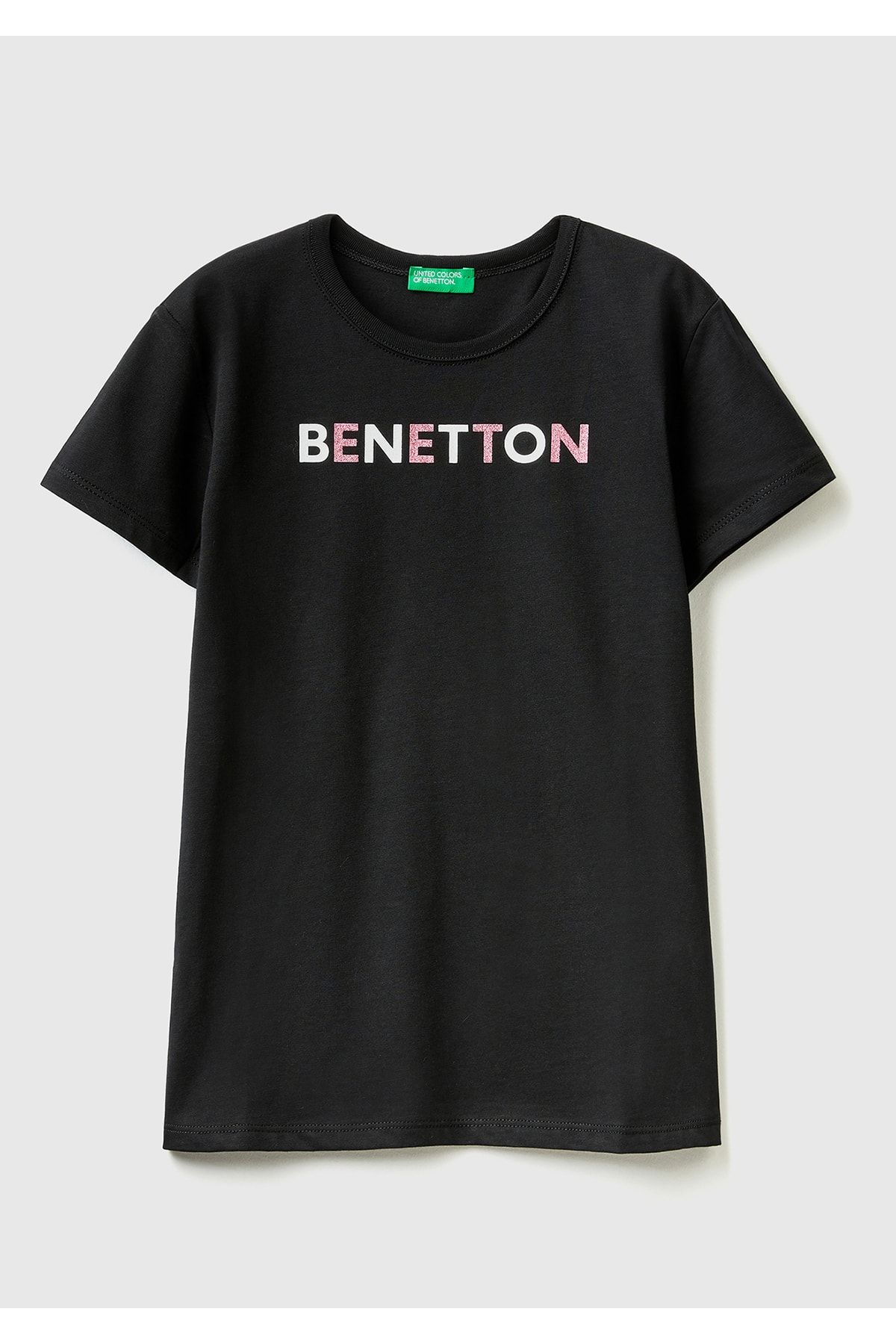 United Colors of Benetton Kız Çocuk Siyah Slogan Baskılı T-Shirt Siyah
