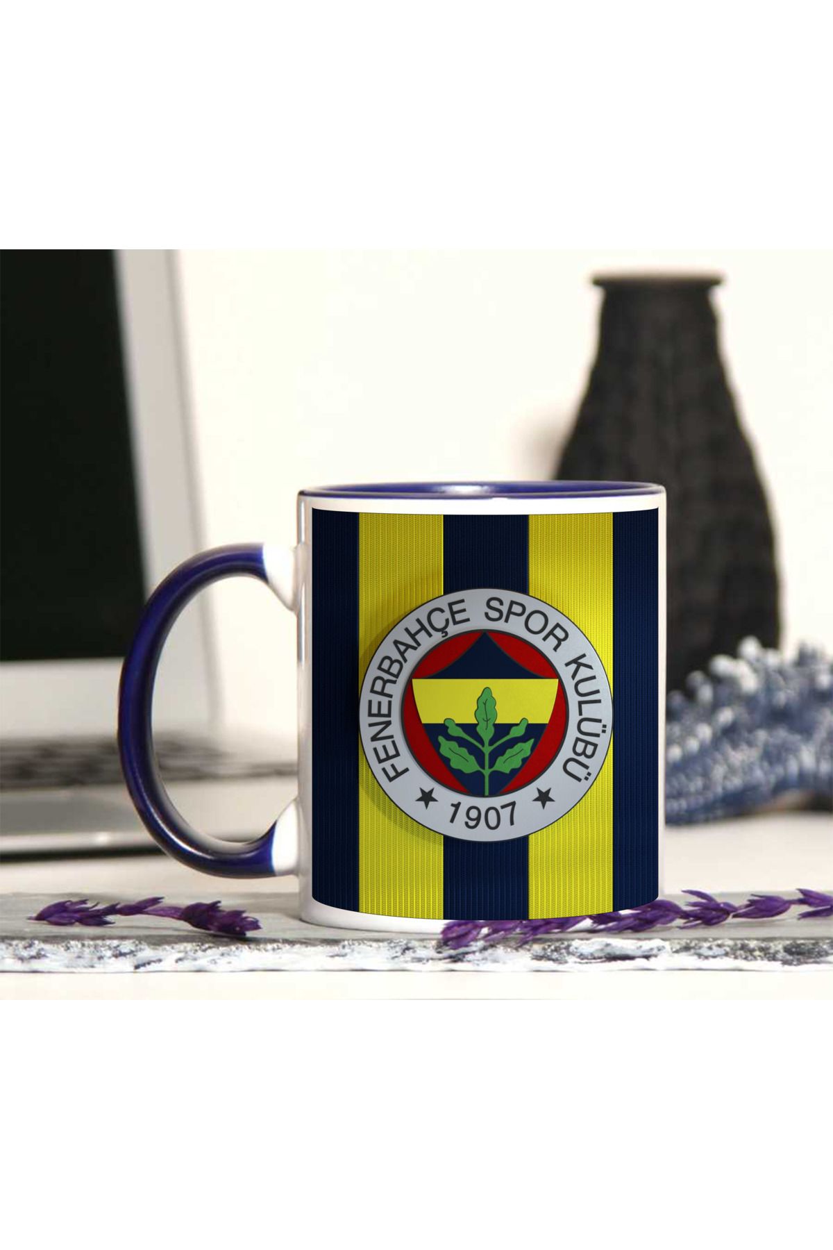 Atölyehane Fenerbahçe tasarımlı içi ve kulbu renkli porselen kupa bardak