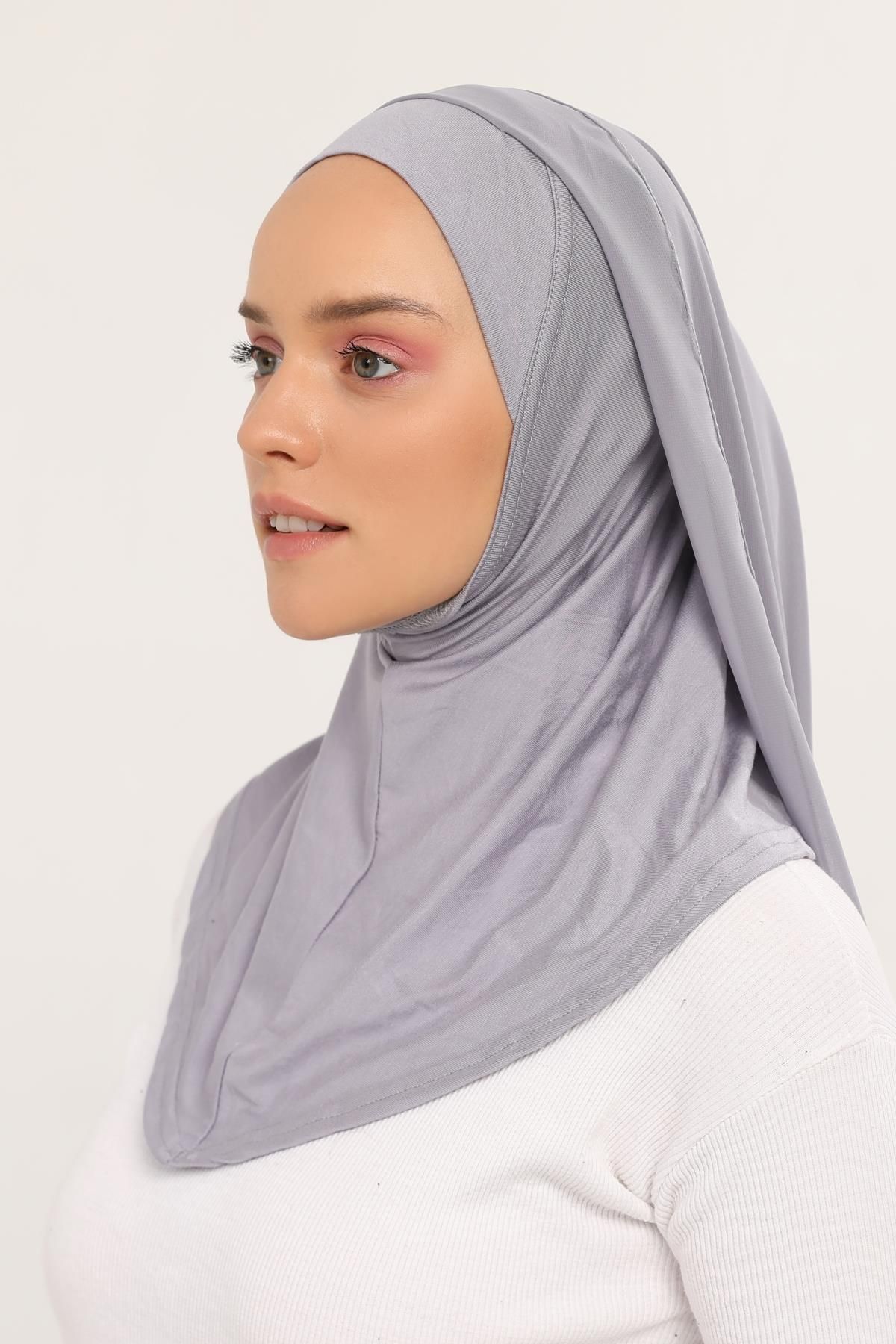 Altobeh Hazır Lüks Pratik Hijablı Şifon Şal Gri