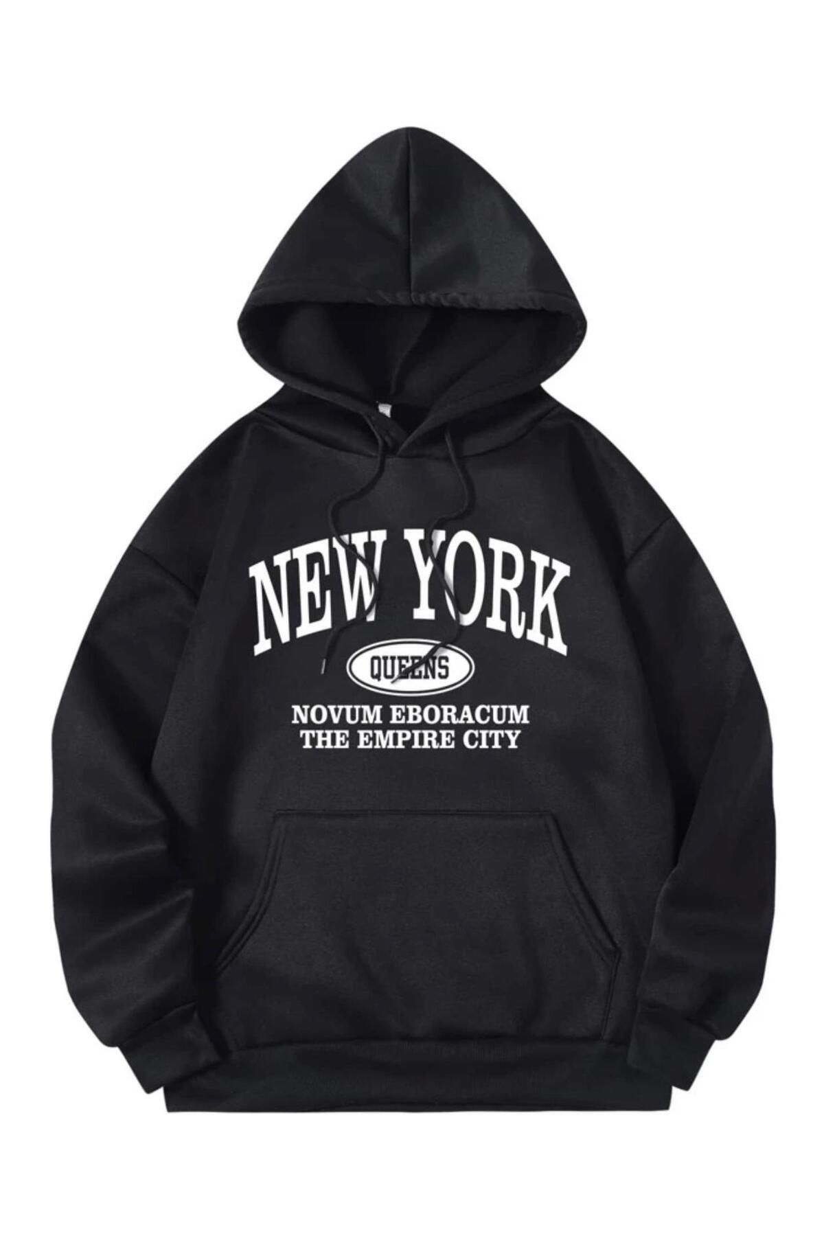 AFROGİYİM Kadın New York Queens Baskılı Oversize Kapşonlu Sweatshirt