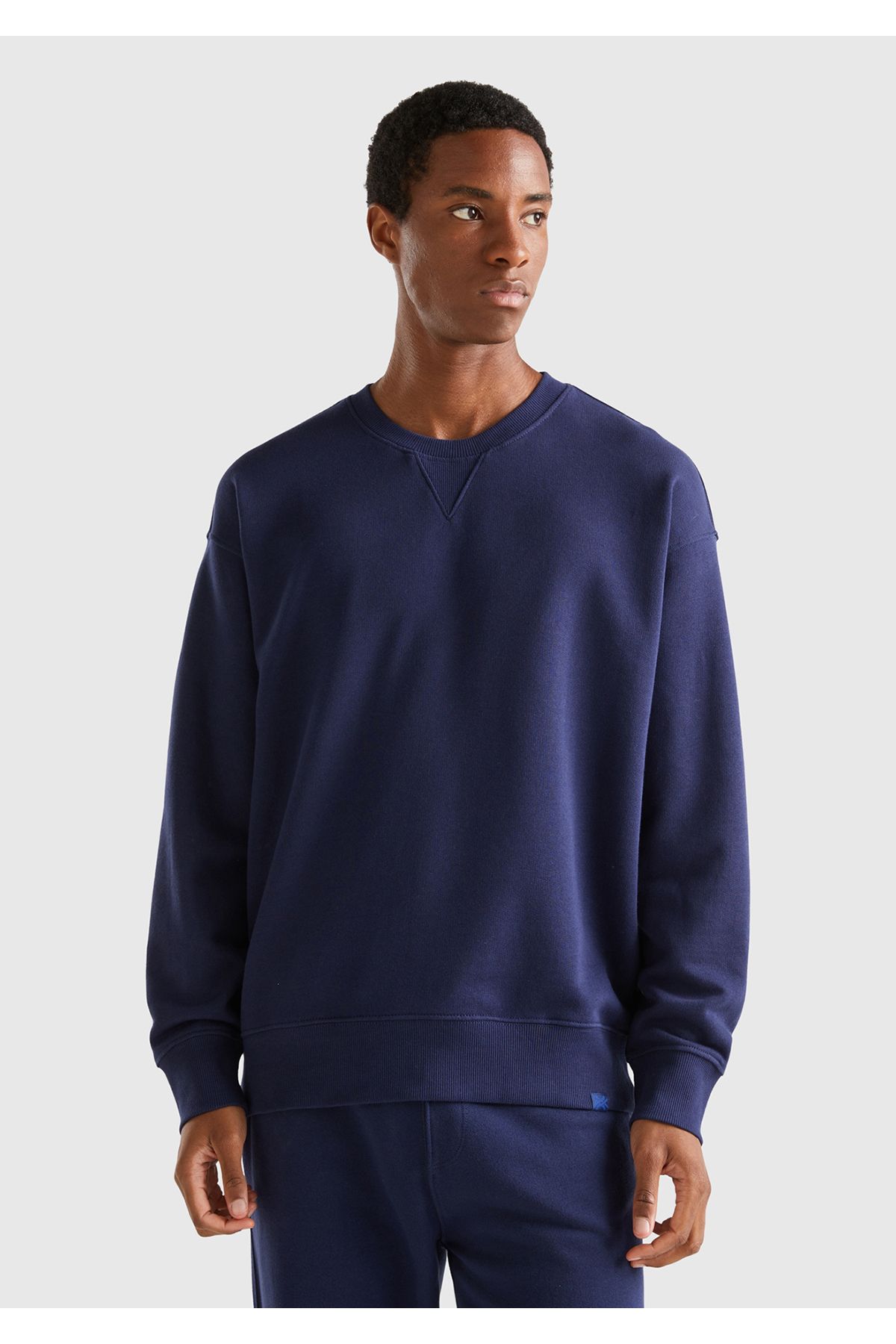 United Colors of Benetton Erkek Lacivert %100 Koton Bisiklet Yaka Basic Sweatshirt Lacivert