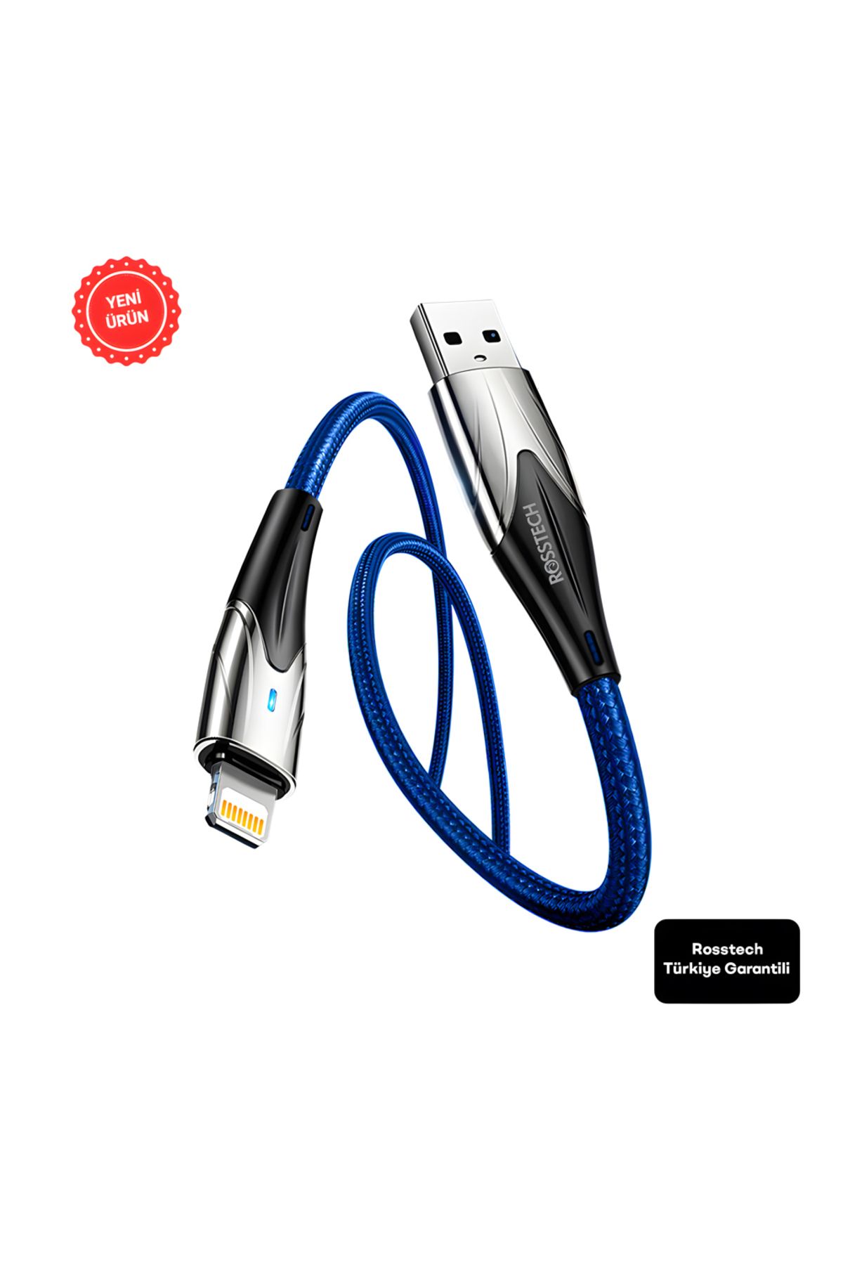 ROSSTECH Lightning To USB Led Hızlı Şarj Kablosu İphone Uyumlu 1m (Rosstech Türkiye Garantili)