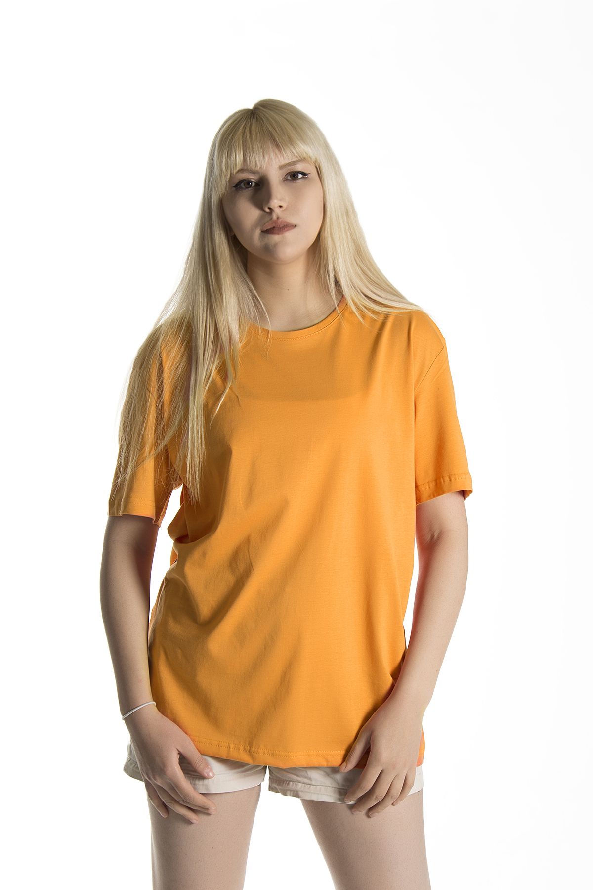 Terapi Men Kadın Hardal Basic Bisiklet Yaka Oversize Pamuklu T-shirt
