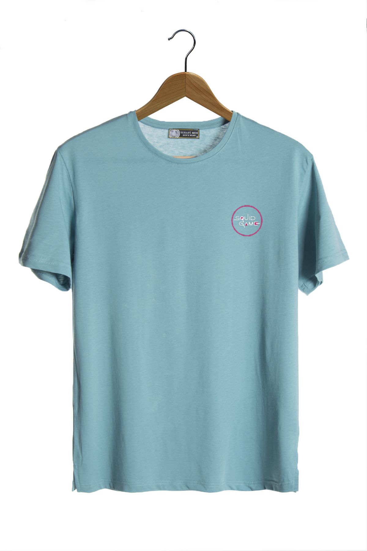 Terapi Men Unisex Turkuaz Bisiklet Yaka Önü Squid Game Logosu Baskılı Oversize T-shirt