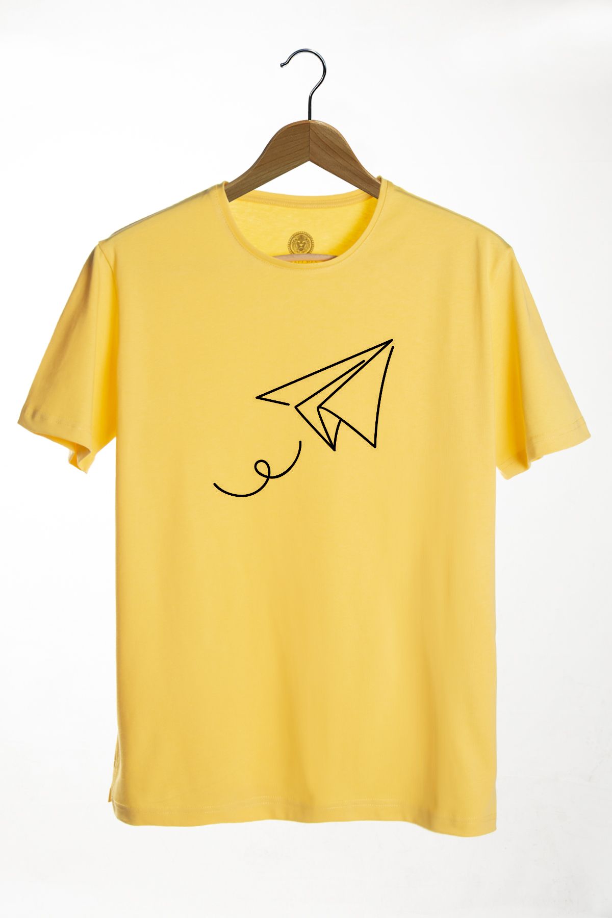 Terapi Men Unisex Sarı Bisiklet Yaka Önü Uçak Baskılı Oversize T-shirt