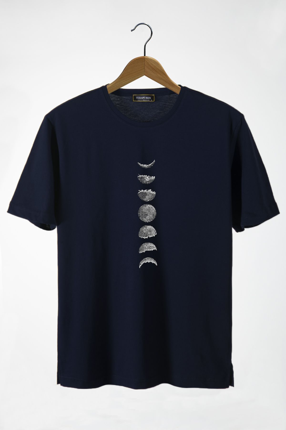 Terapi Men Unisex Lacivert Önü Gezegen Baskılı Bisiklet Yaka Oversize Pamuklu T-shirt