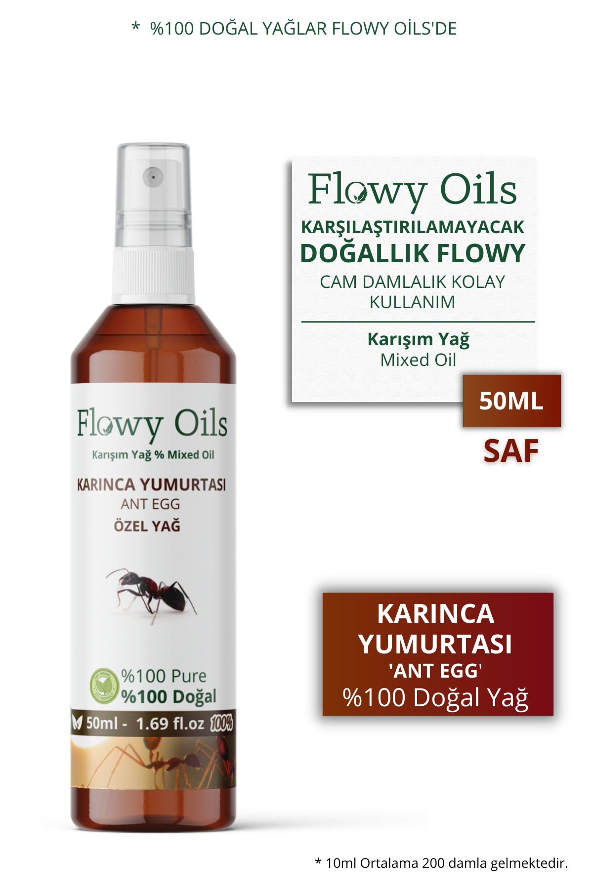 Flowy Oils Karınca Yumurtası Yağı Tüy Azaltıcı Bitkisel Yağ 50ml