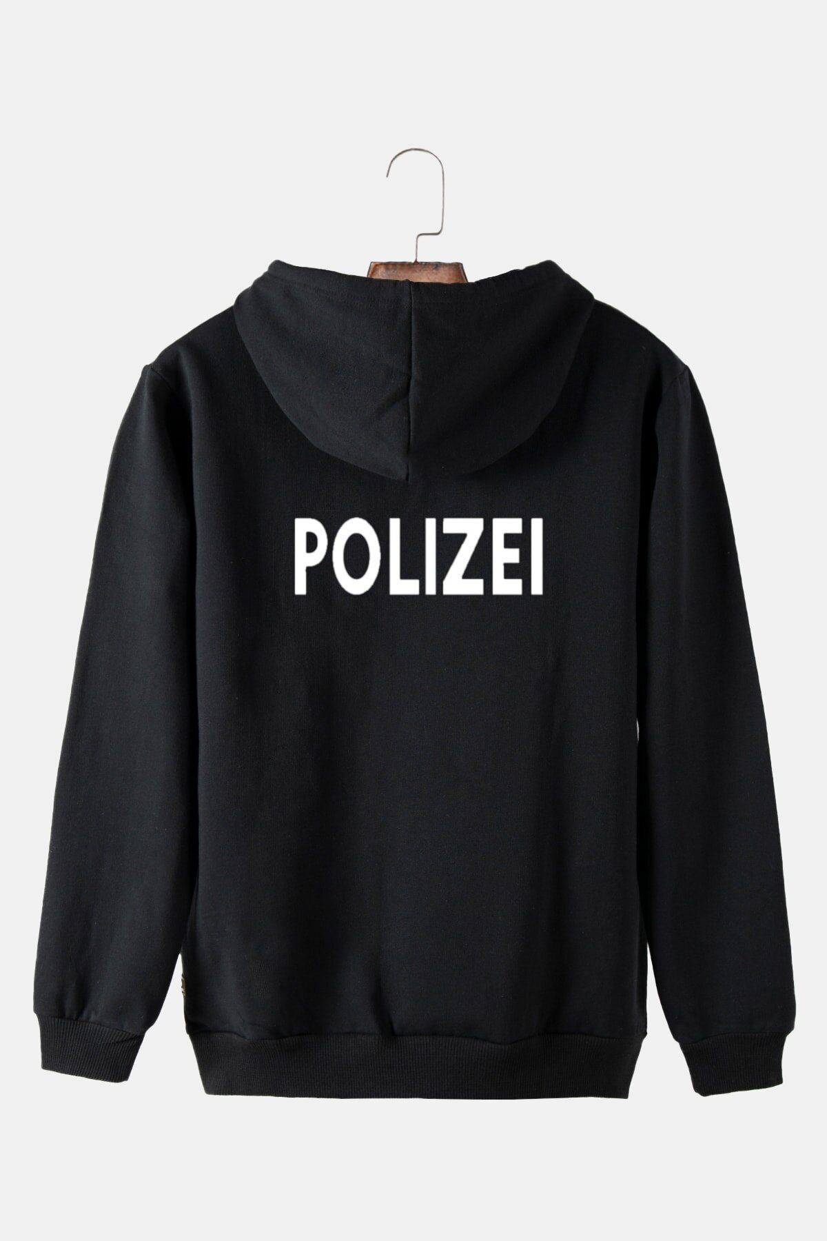 Terapi Men Unisex Siyah Dark-Beyaz Arkası Polizei Baskılı Kapşonlu Sweatshirt