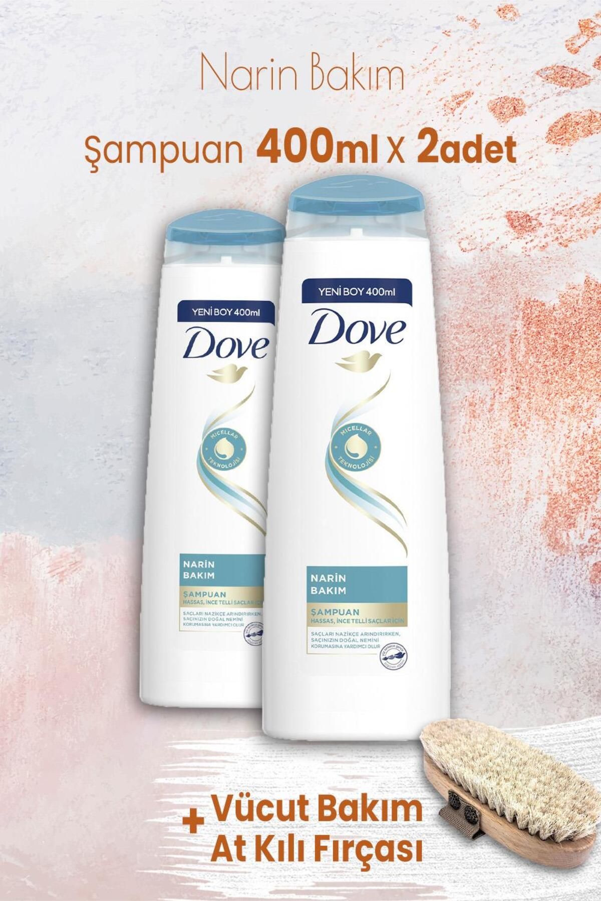 Dove Şampuan Narin Bakım 400 ml x 2 Adet ve Vücut Bakım At Kılı Fırçası