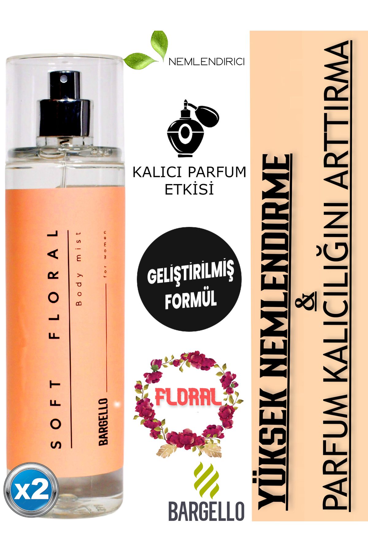 Bargello (2ADET) Yüksek Nemlendirici & Parfüm Kalıcılığı Arttırıcı Kadın Vücut Spreyi Floral 200 ml