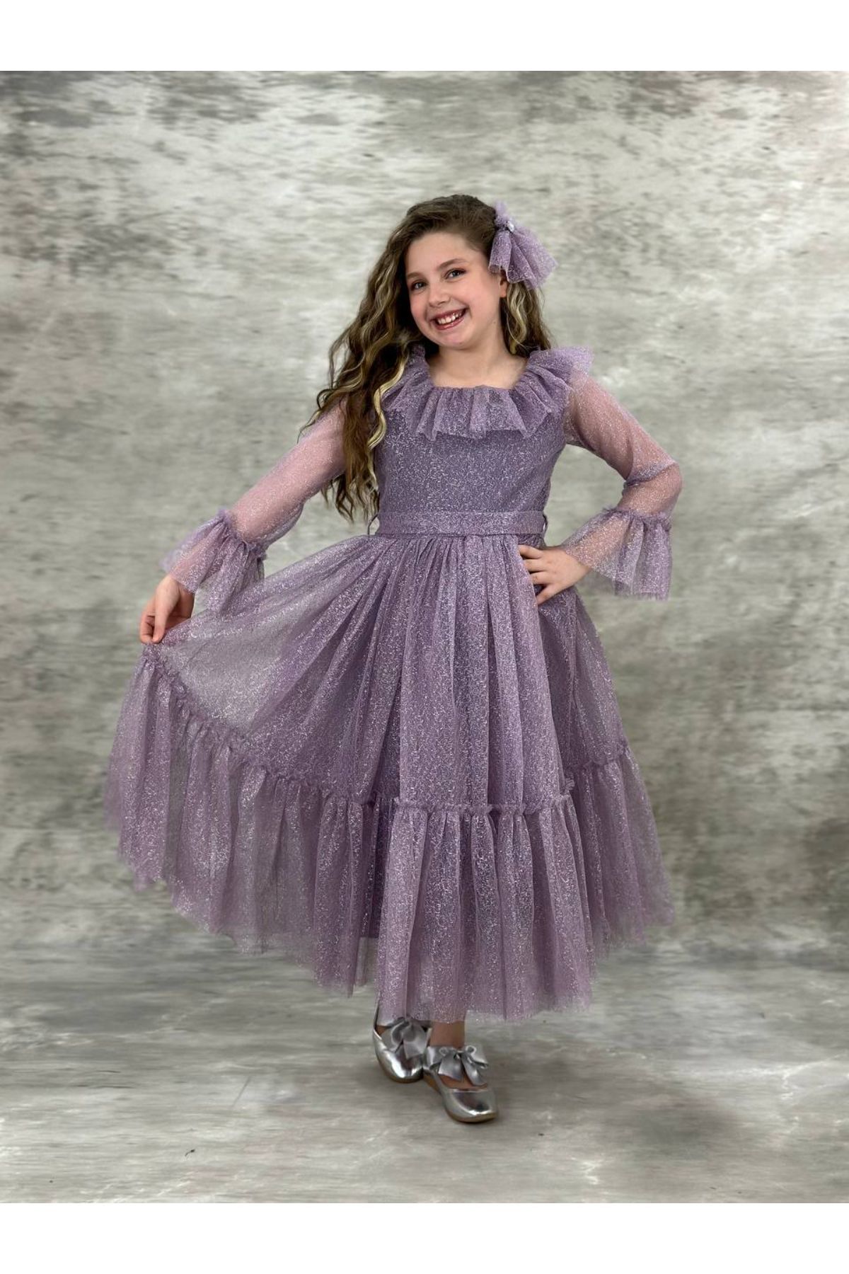 Pumpido Pırıltılı Model Kız Çocuk Elbisesi