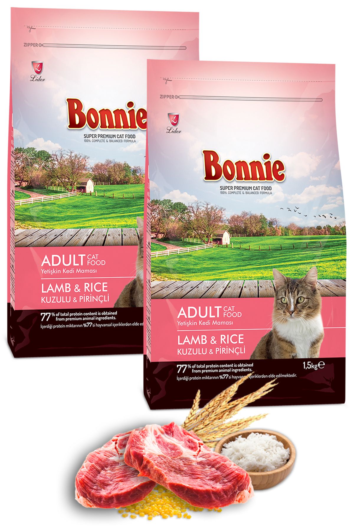 Bonnie Kuzu Etli Pirinçli Yetişkin Kedi Maması 1.5 kg x 2