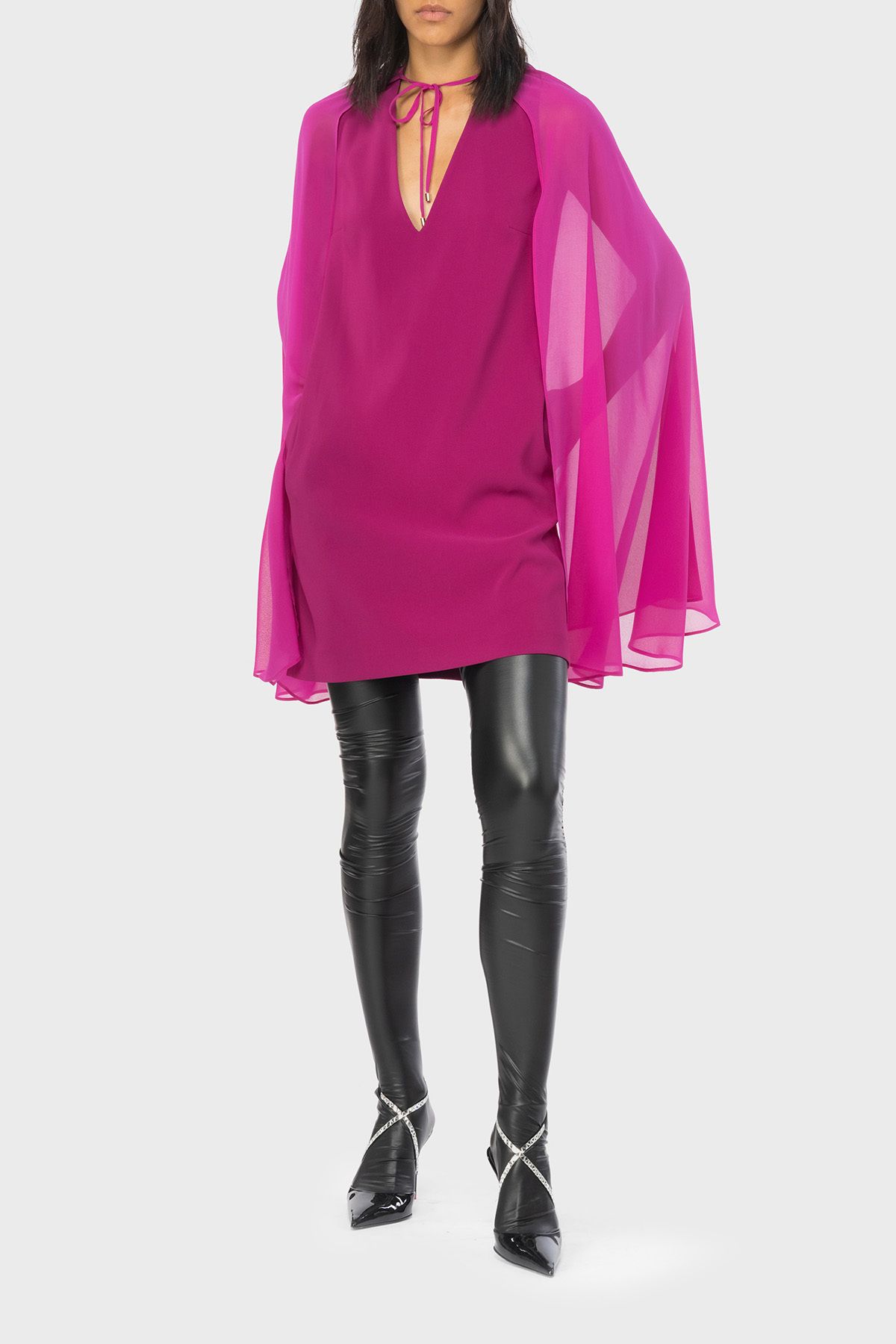 PİNKO Pinko Çıkarılabilir Jorjet Pelerinli Streç Krep Kumaş Sıfır Kol Mini Elbise ELBİSE 101815 A160