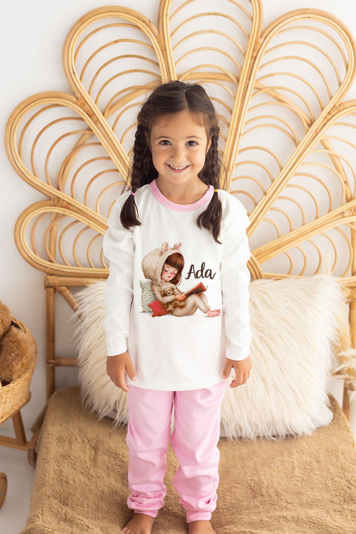 Lilabio İsme Özel Kız Çocuk Pijama Takımı %100 Organik Pamuk