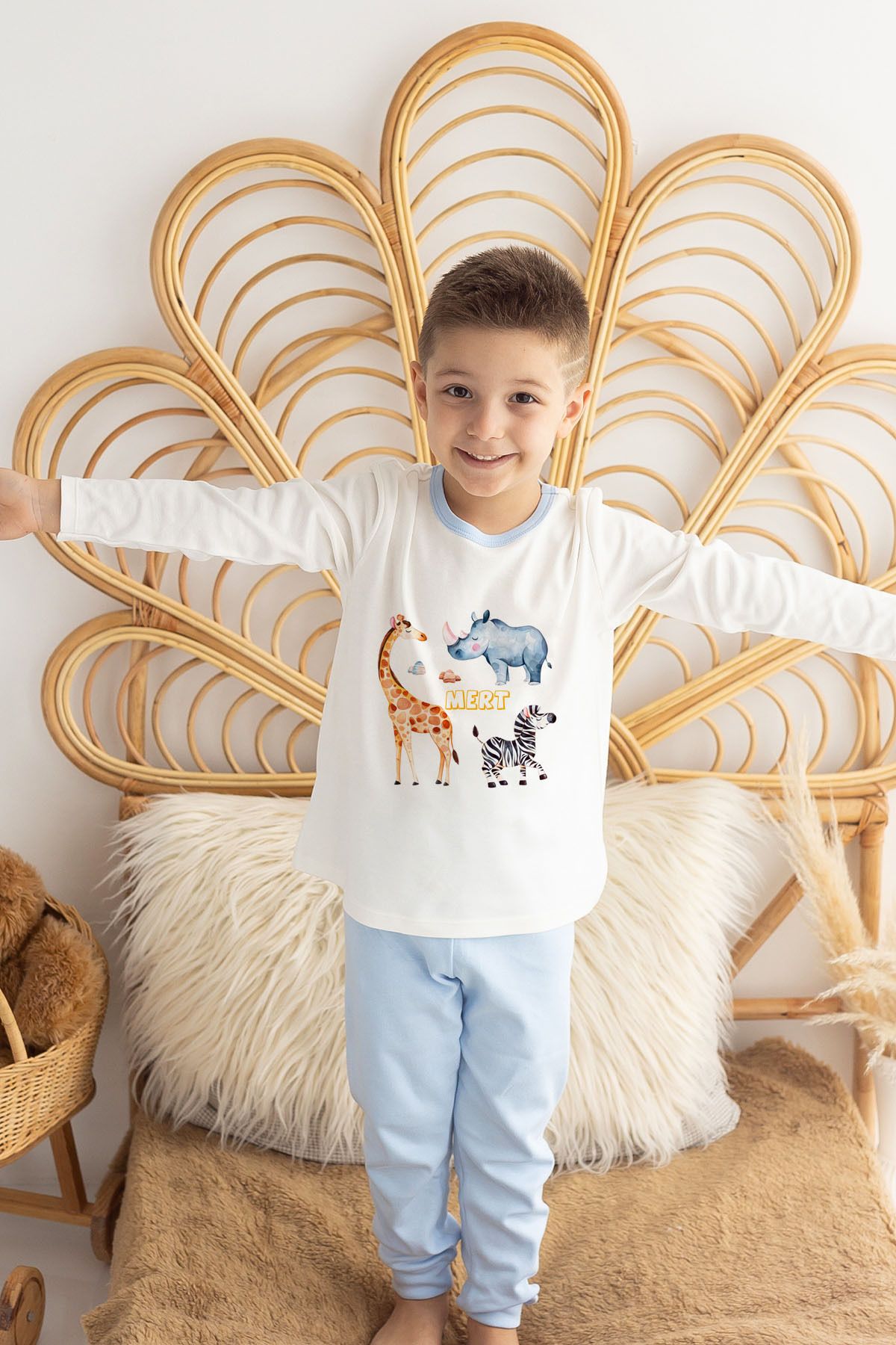 Lilabio İsme Özel Erkek Çocuk Pijama Takımı %100 Organik Pamuk