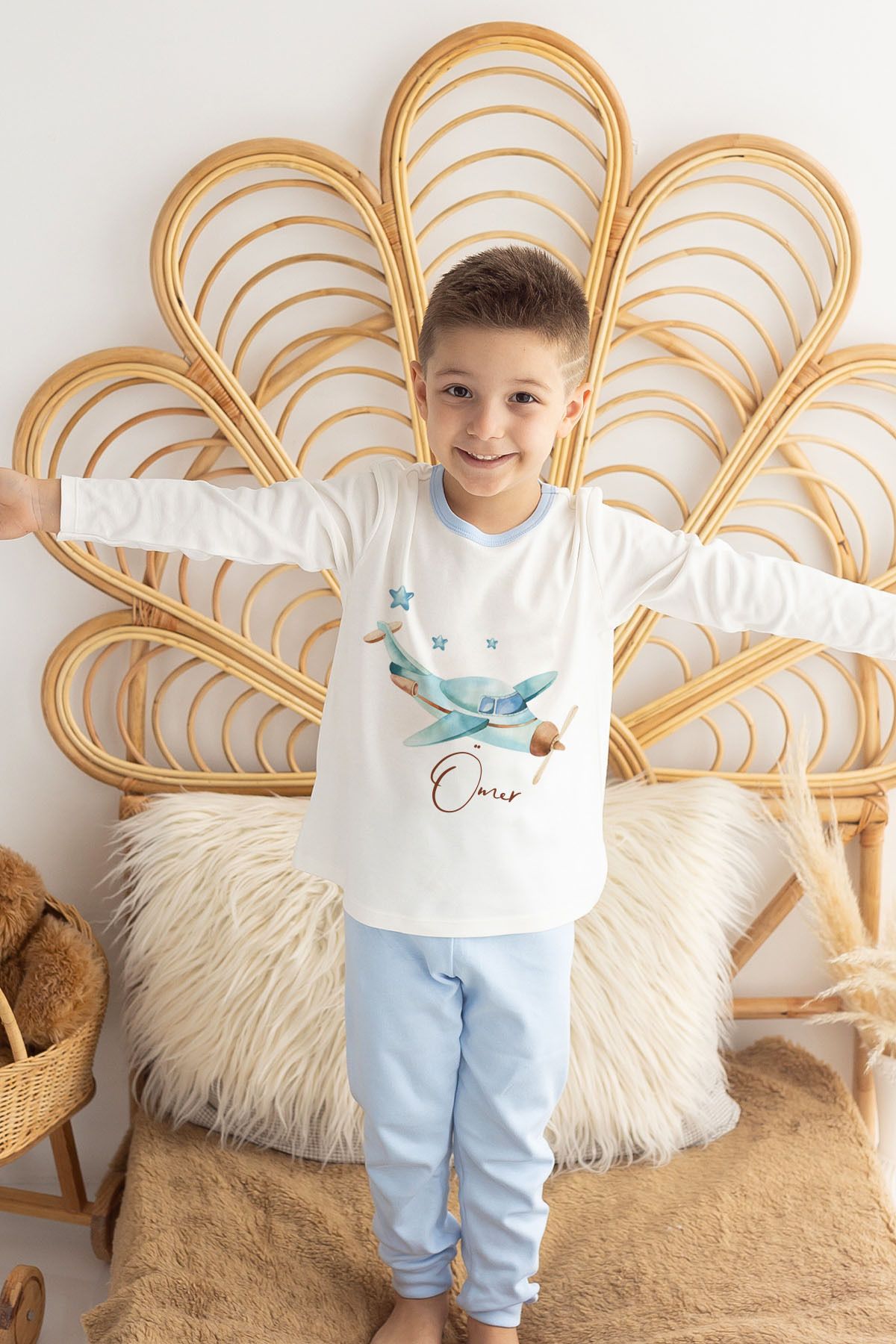 Lilabio İsme Özel Erkek Çocuk Pijama Takımı %100 Organik Pamuk