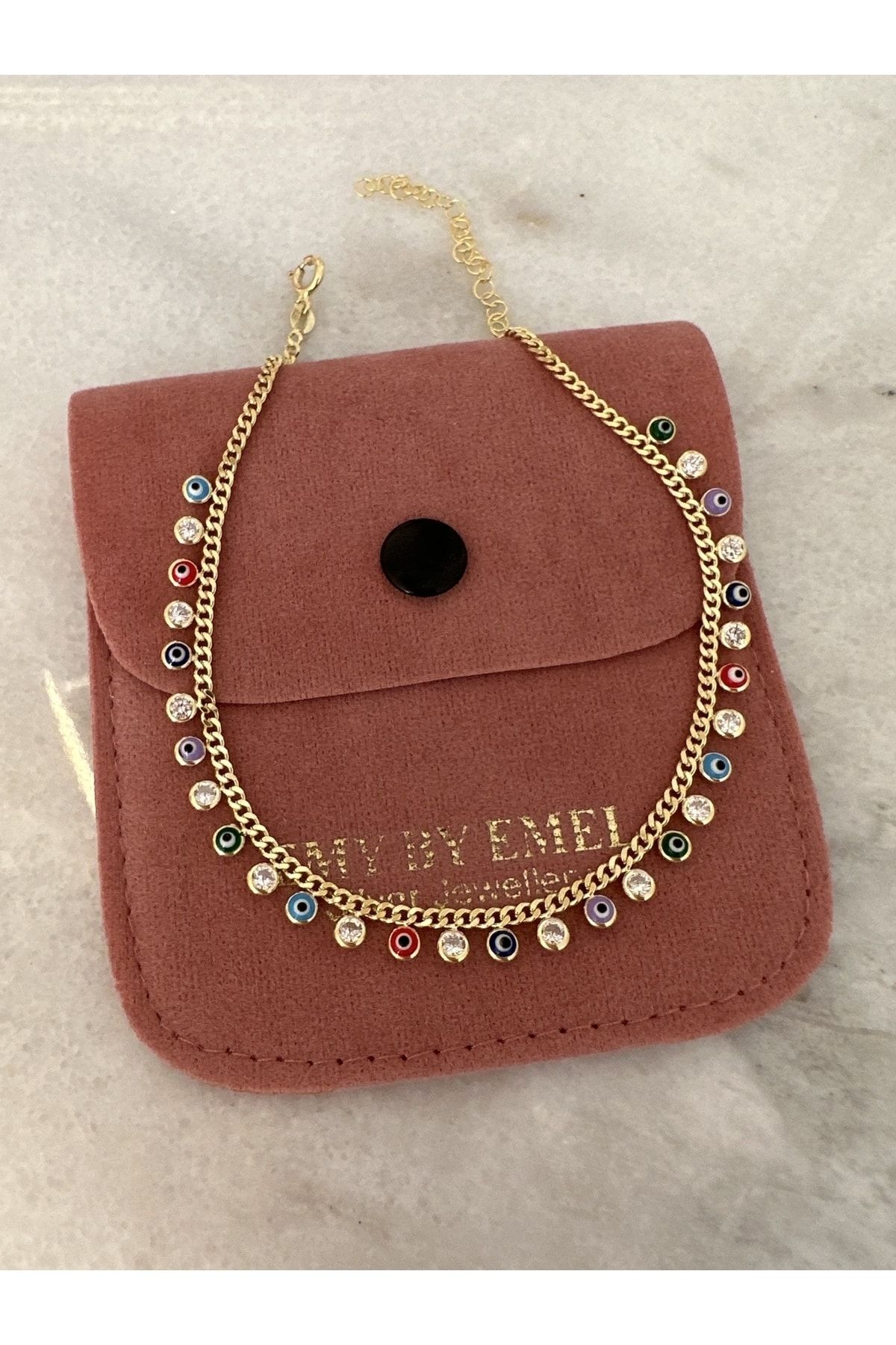 emy by emel luxury silver jewelry Halhal Nazar Boncuklu Renkli Mineli 925 Ayar Gümüş