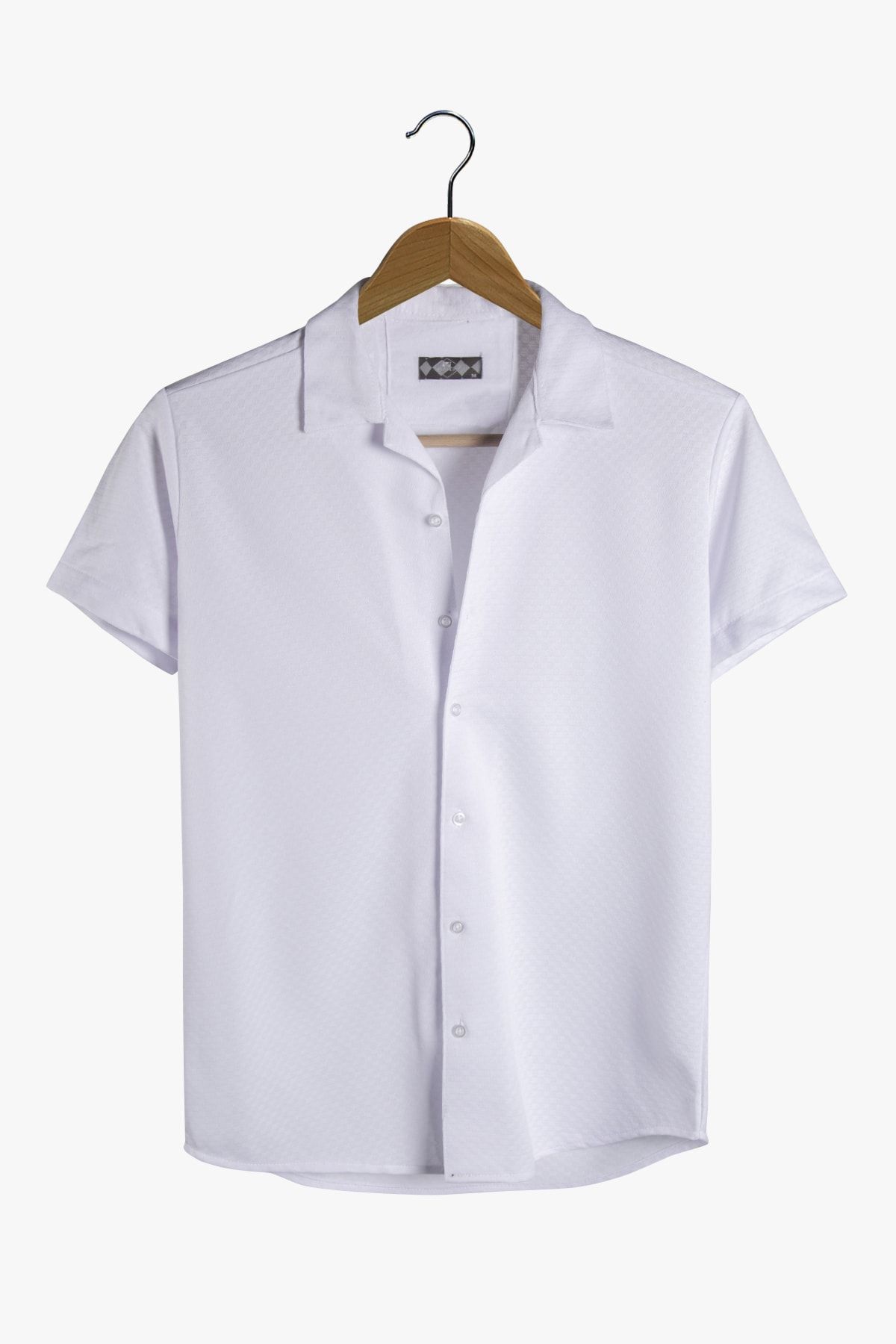Terapi Men Erkek Beyaz Kısa Kollu Pamuklu Petek Desenli Slim Fit Apaş Yaka Gömlek