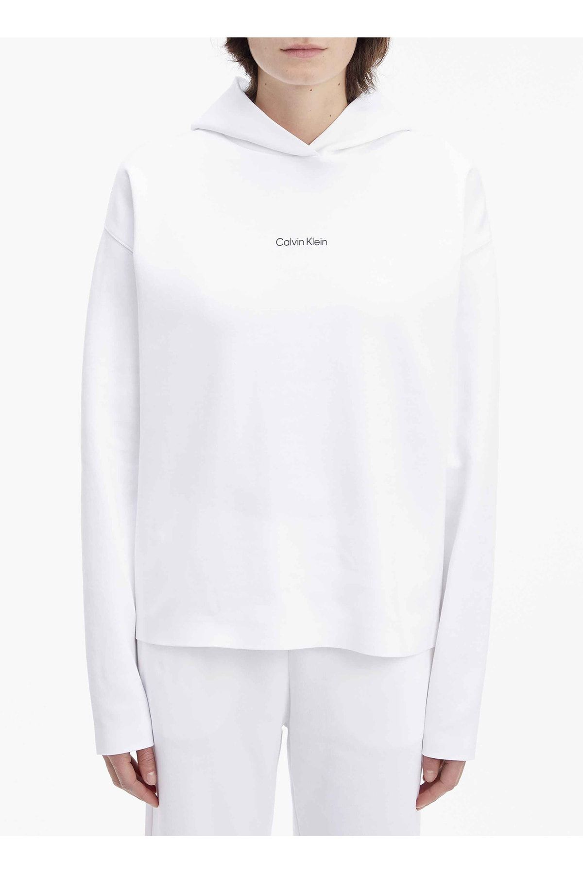 Calvin Klein Kapüşon Yaka Beyaz Kadın Sweatshırt K20K205452YAF