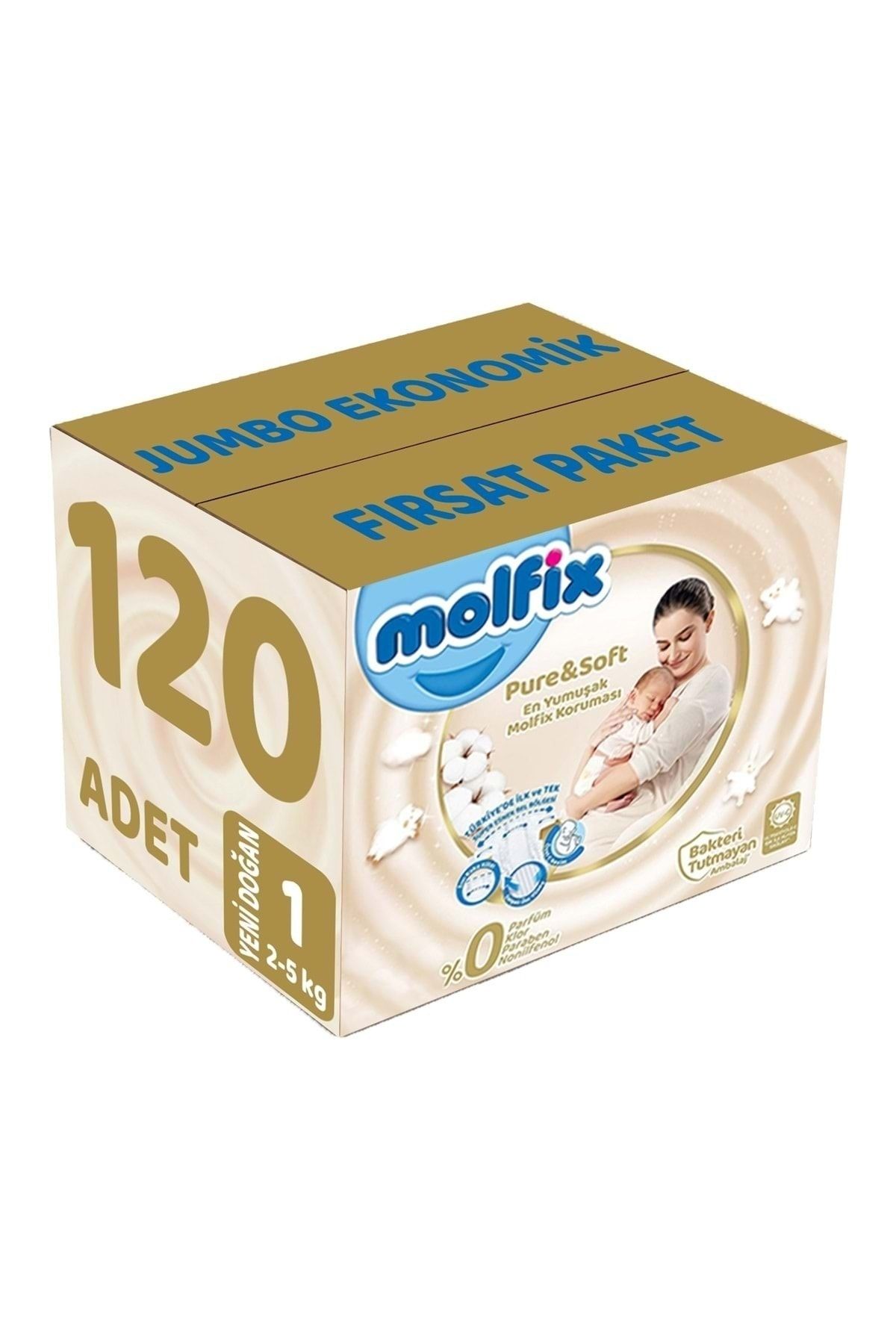 Molfix Pure&Soft Bebek Bezi Beden:1 (2-5Kg) Yeni Doğan 120 Adet Jumbo Ekonomik Fırsat Pk