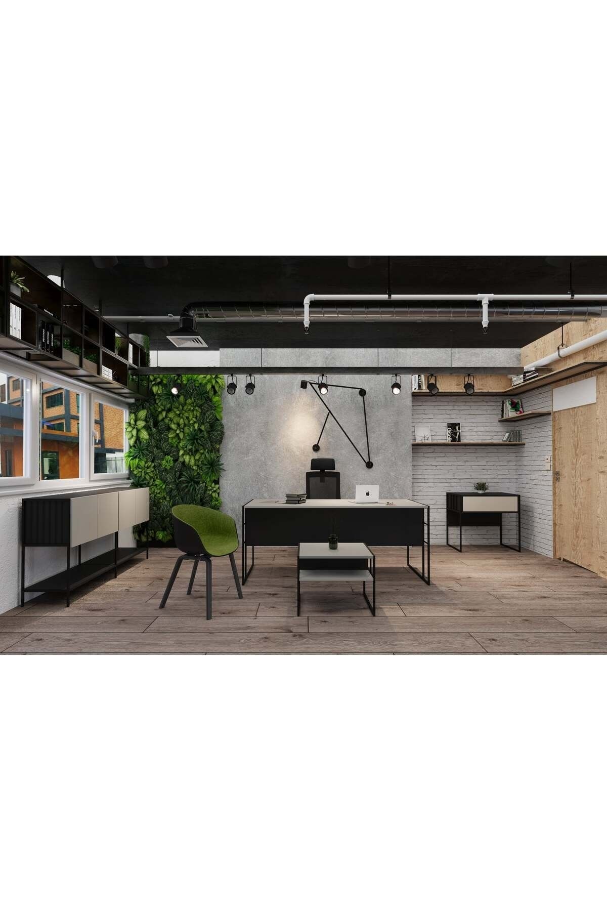 Çağın Ofis Mobilyaları Cage 180 Cm Beyaz Çalışma Ofis Masa Takım (BEYAZ/SİYAH)