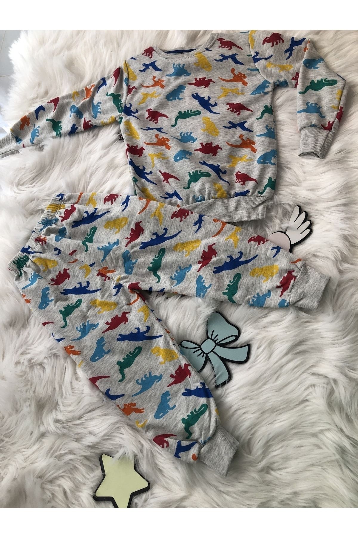 enjoy bebe Dinazor Baskılı İçi Polarlı Erkek Çocuk Pijama Takımı 024