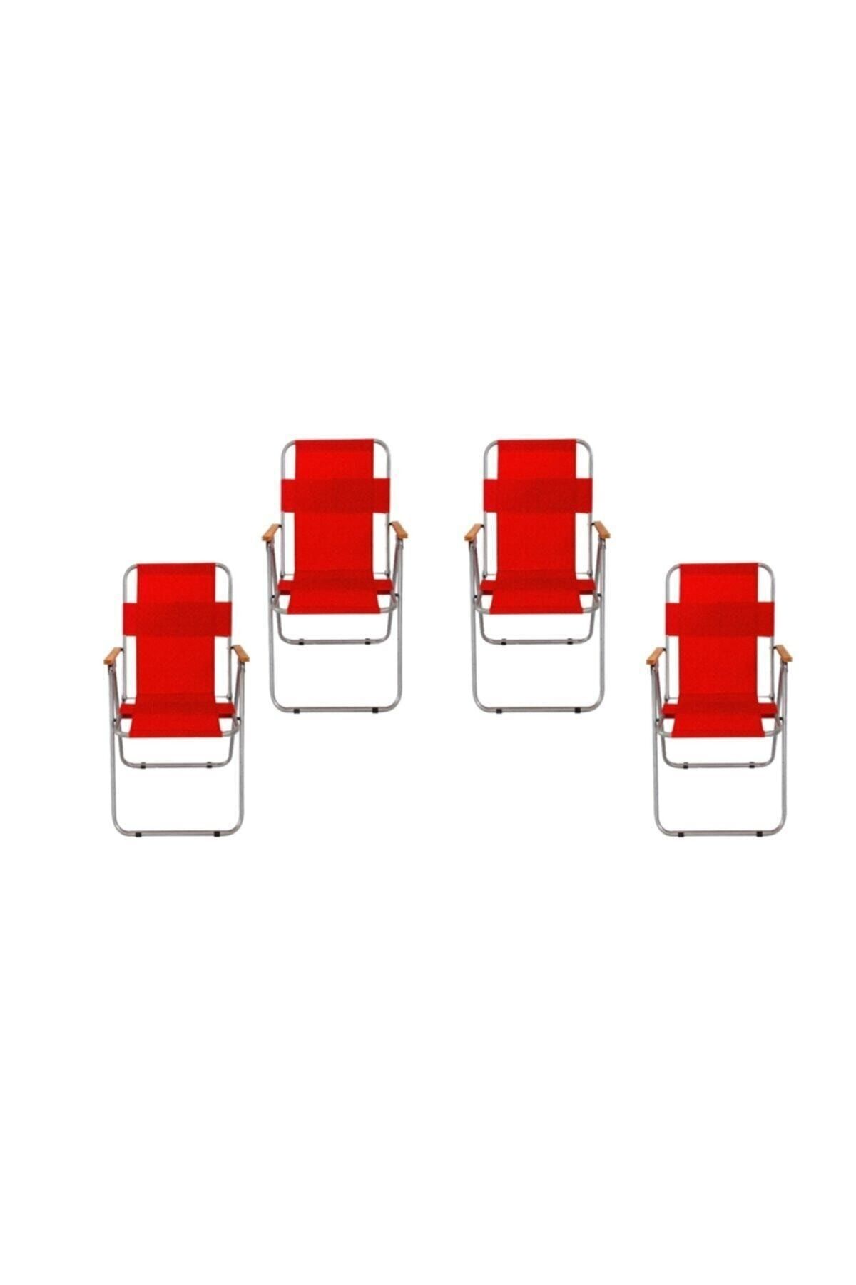 İbay Metal 4'lü Kırmızı Piknik Sandalyesi