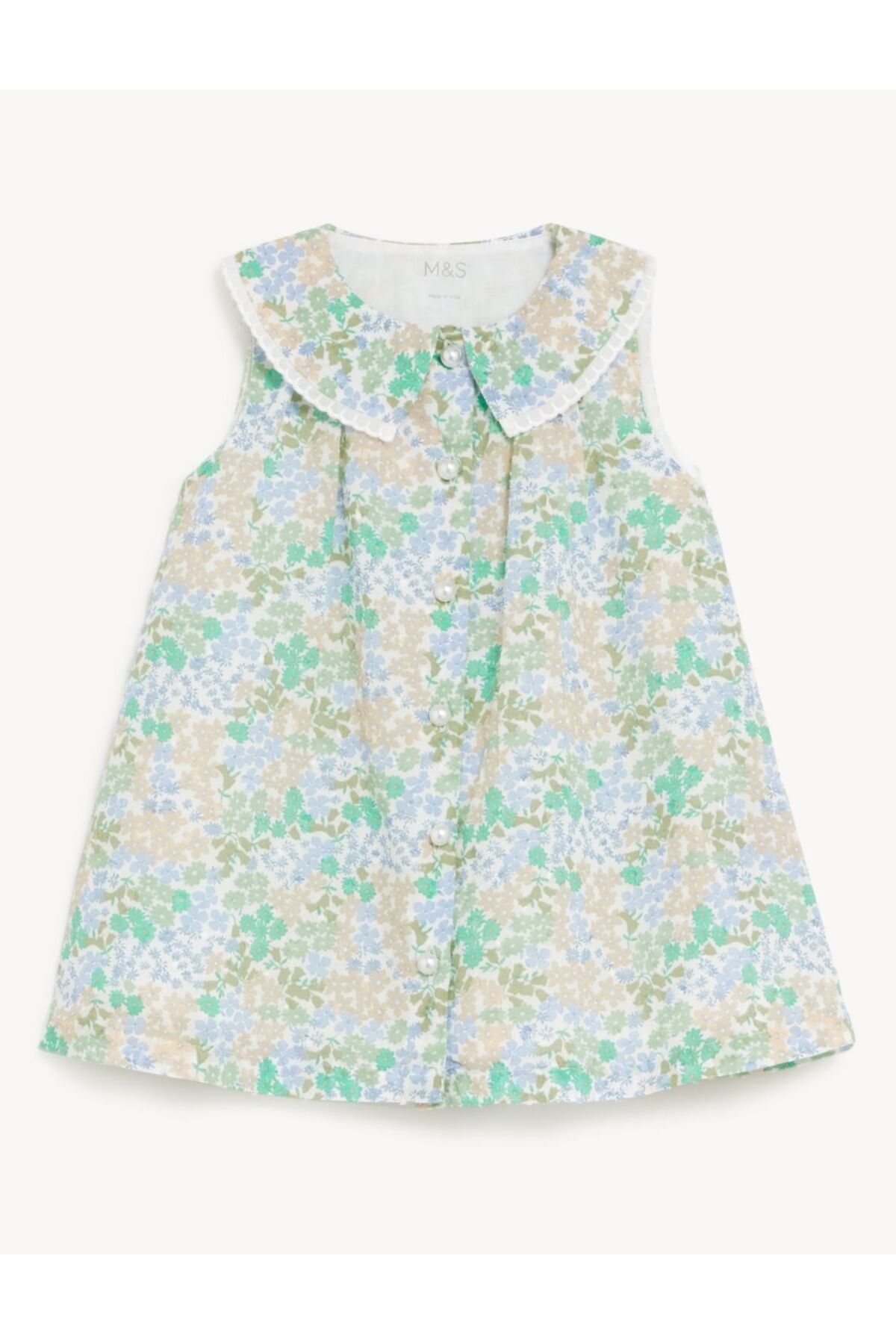 Marks & Spencer Saf Pamuklu Çiçek Desenli Elbise (0-3 Yaş)