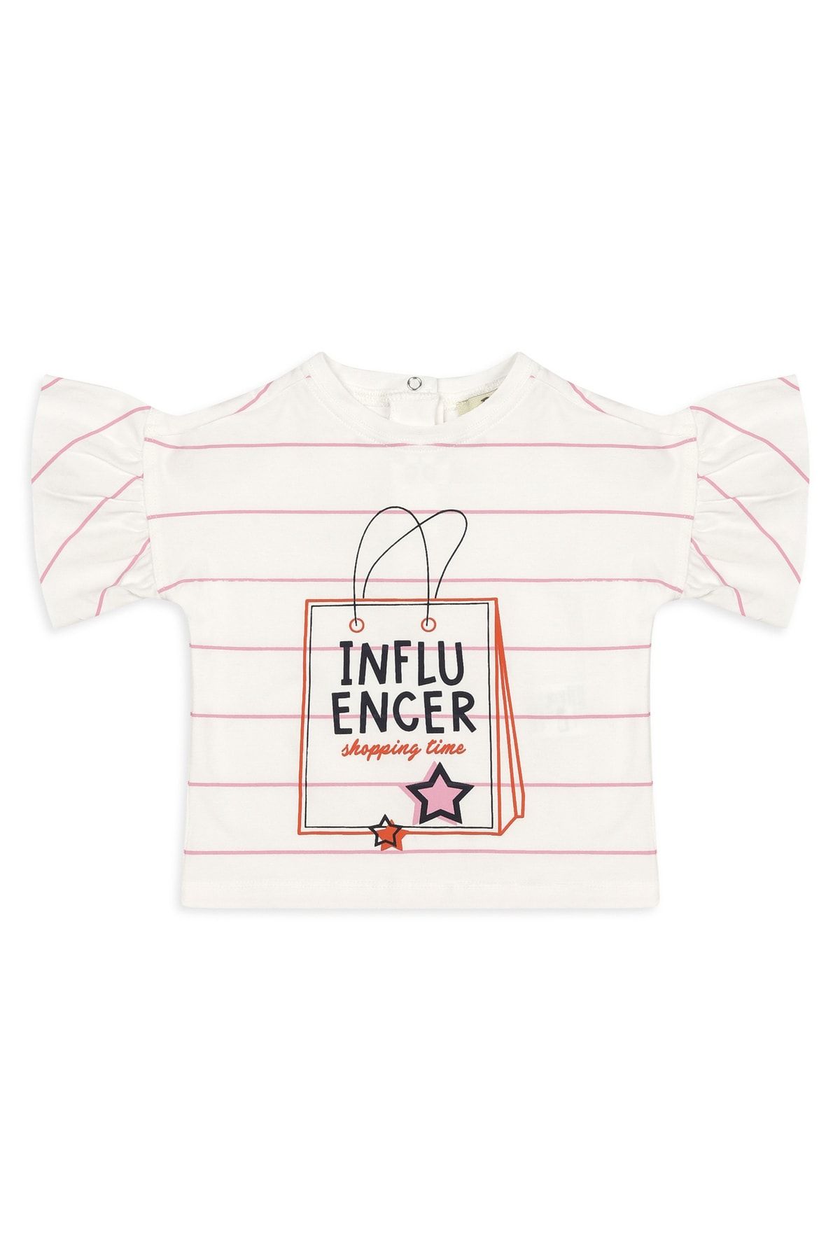 Panço Kız Bebek Çizgi Detaylı Baskılı Kısa Kollu T-shirt