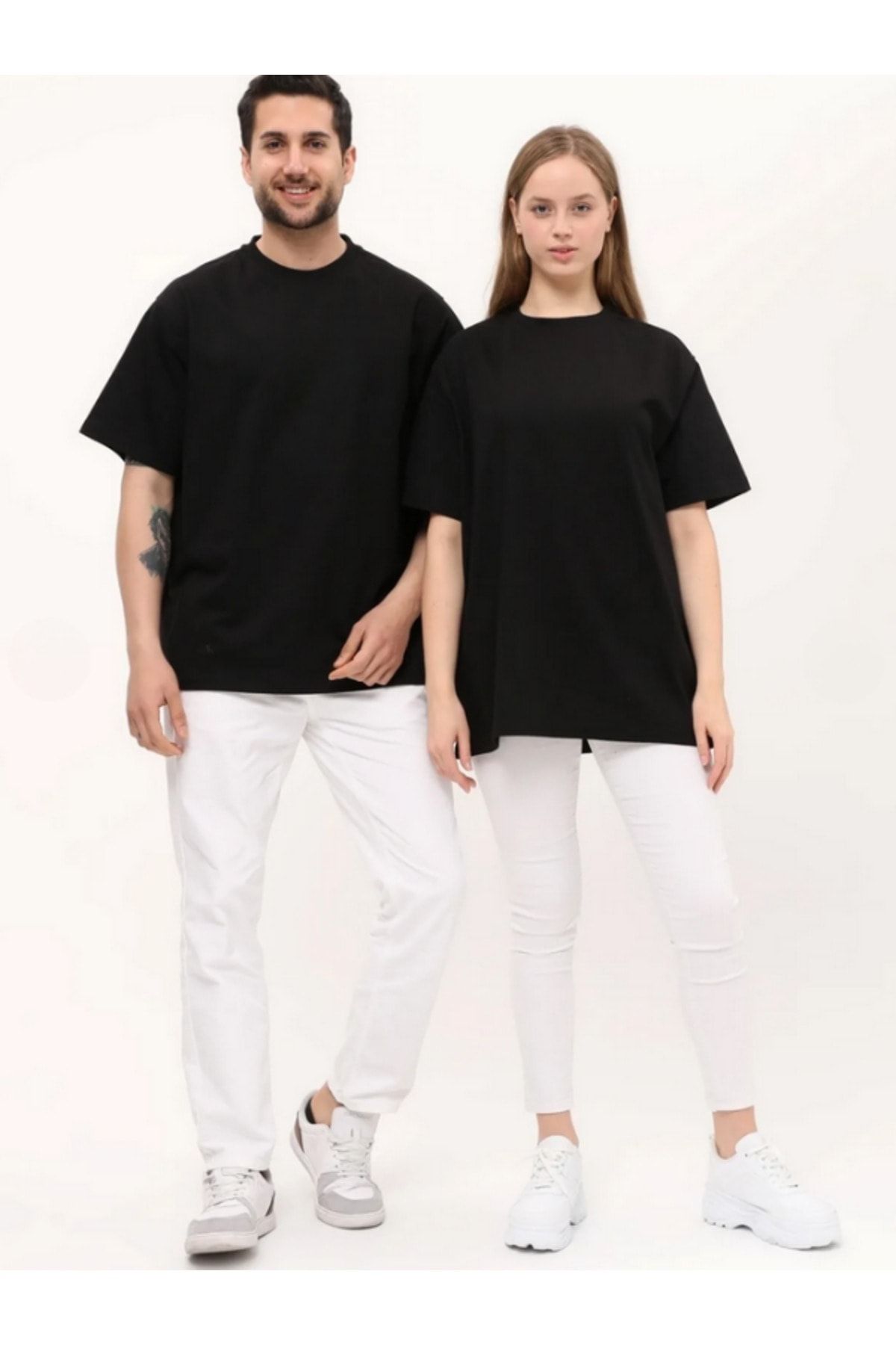 giyadda Unisex Siyah Oversize Bol Kalıp Basic T-shirt (sevgili Çift Kombini Tavsiyesi)