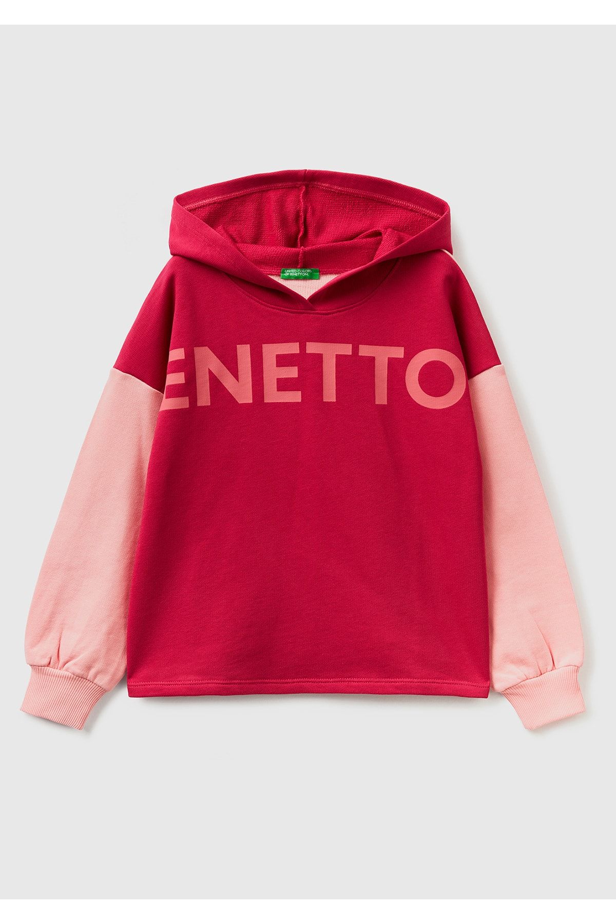 United Colors of Benetton Kız Çocuk YESIL Logo Baskılı Renk Bloklu Sweatshirt Fuşya